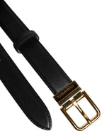 Dolce & Gabbana Black Leather Logo Metal Waist Buckle Belt - Zeiniez