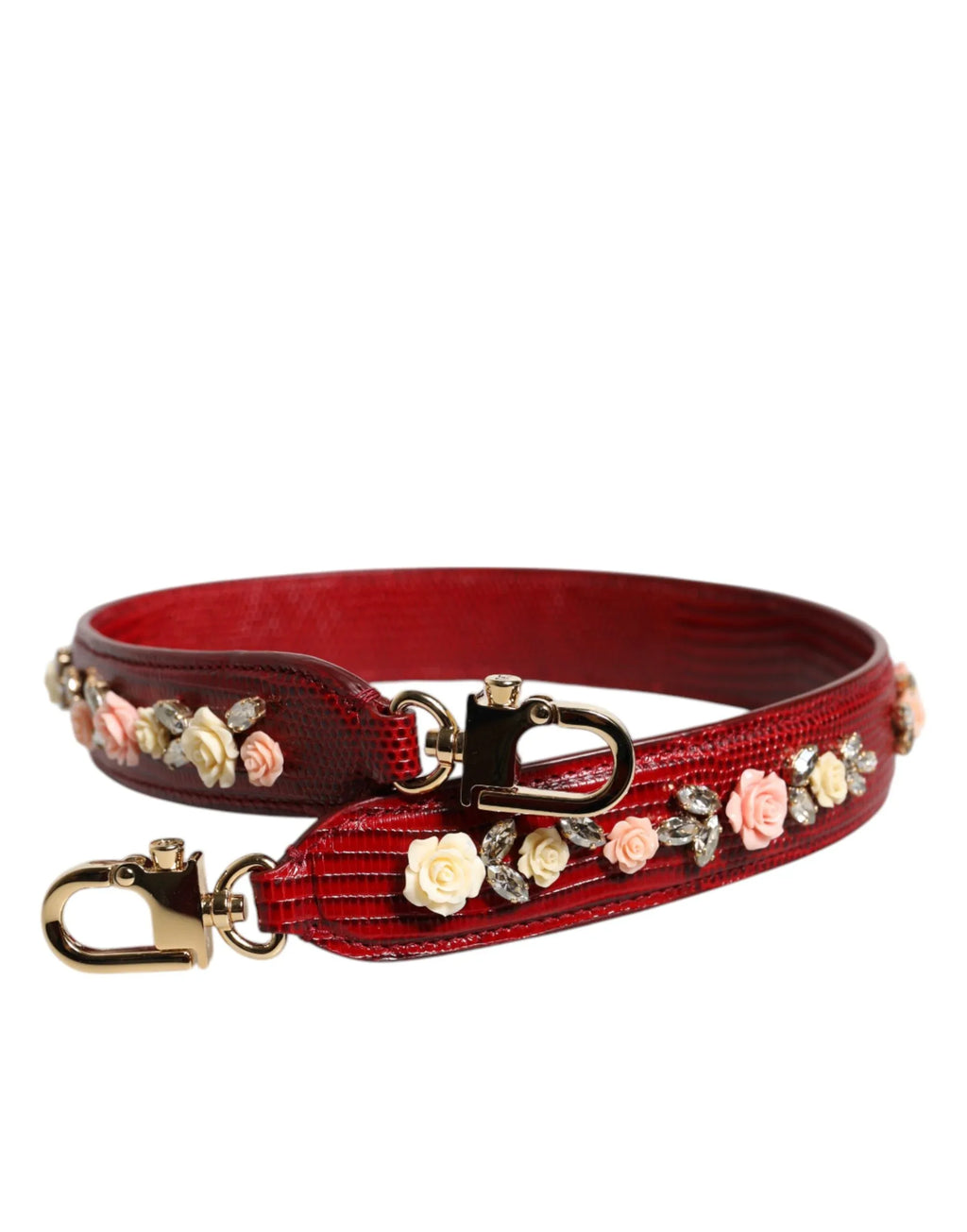 Dolce & Gabbana Red Leather Floral Embellish Bag Shoulder Strap - Zeiniez
