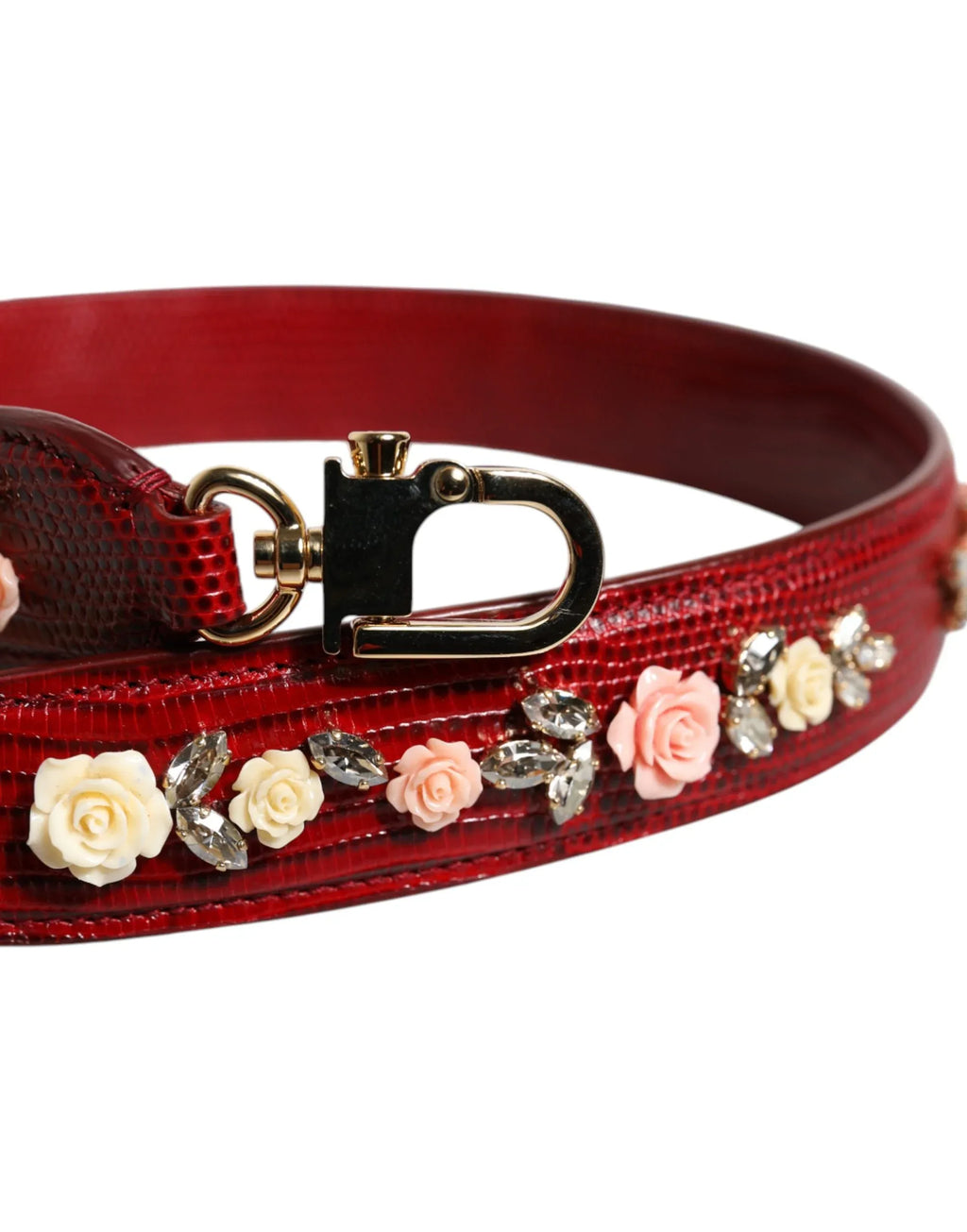 Dolce & Gabbana Red Leather Floral Embellish Bag Shoulder Strap - Zeiniez