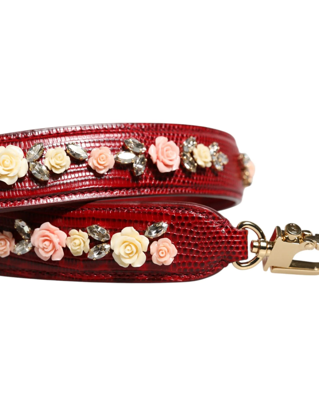 Dolce & Gabbana Red Leather Floral Embellish Bag Shoulder Strap - Zeiniez