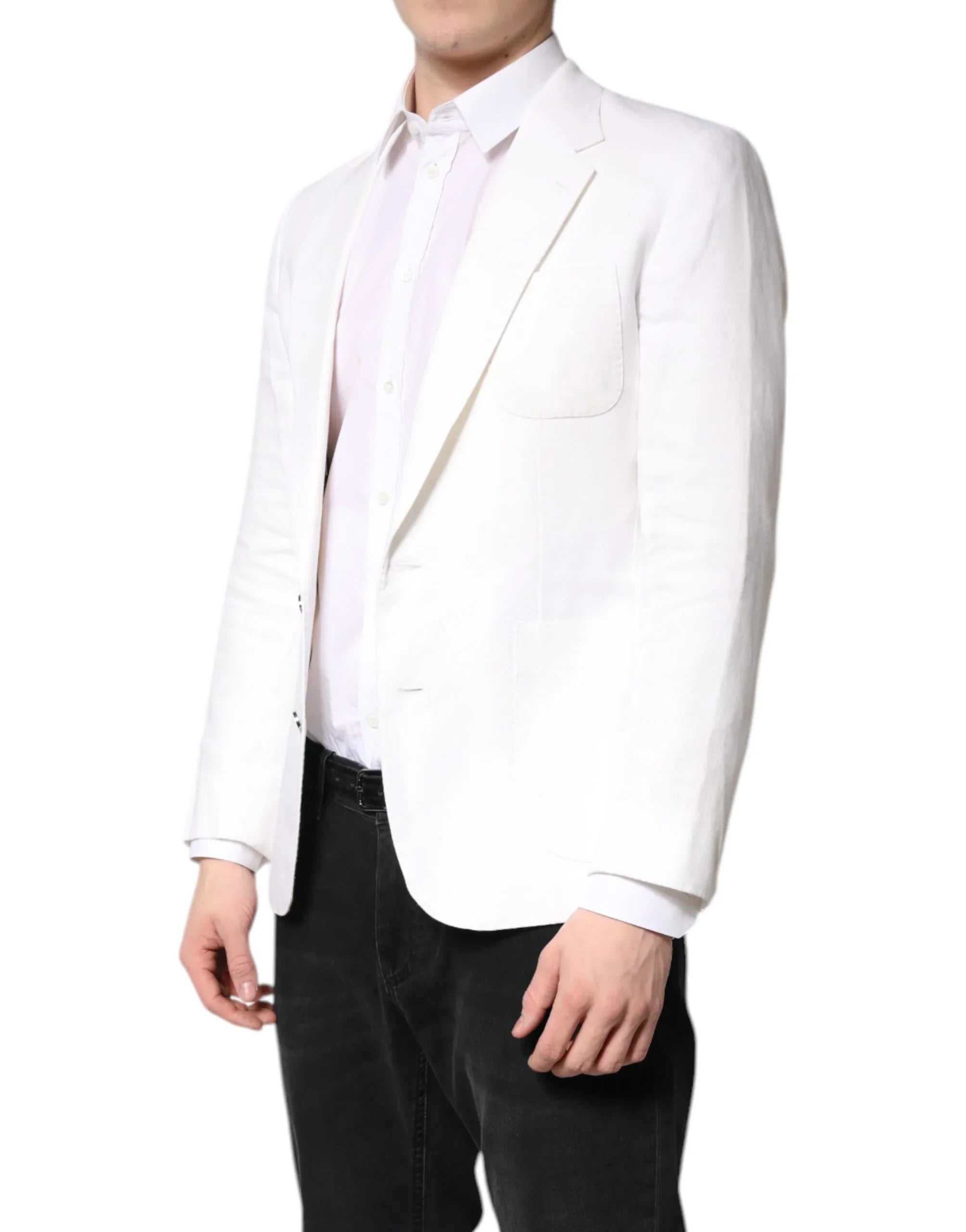Dolce & Gabbana White Single Breasted Men Coat Blazer Suit - Zeiniez