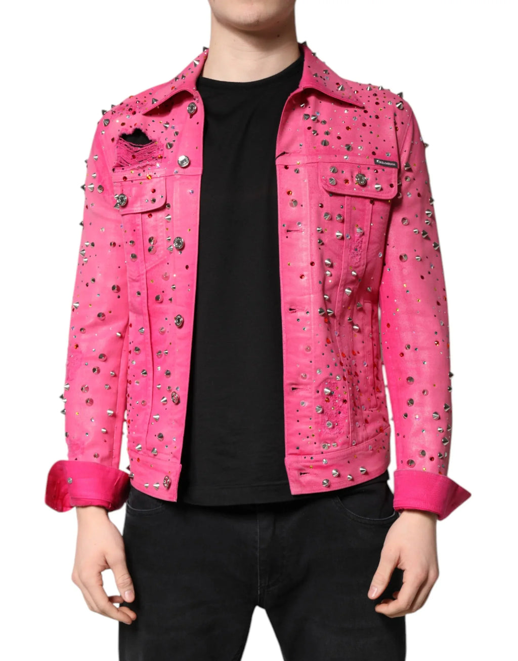 Dolce & Gabbana Pink Crystal Embellished Cotton Denim Jacket - Zeiniez