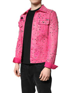 Dolce & Gabbana Pink Crystal Embellished Cotton Denim Jacket - Zeiniez