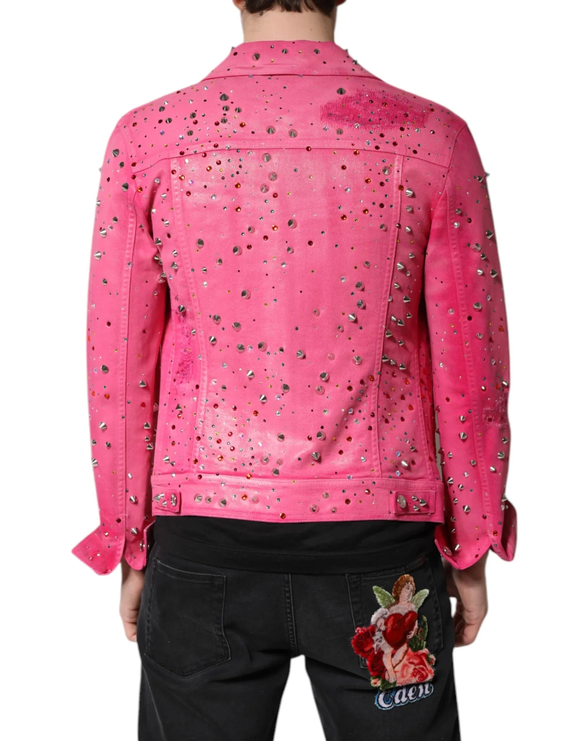 Dolce & Gabbana Pink Crystal Embellished Cotton Denim Jacket - Zeiniez