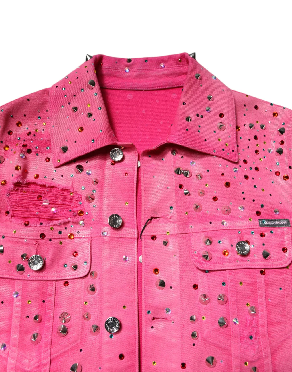Dolce & Gabbana Pink Crystal Embellished Cotton Denim Jacket - Zeiniez