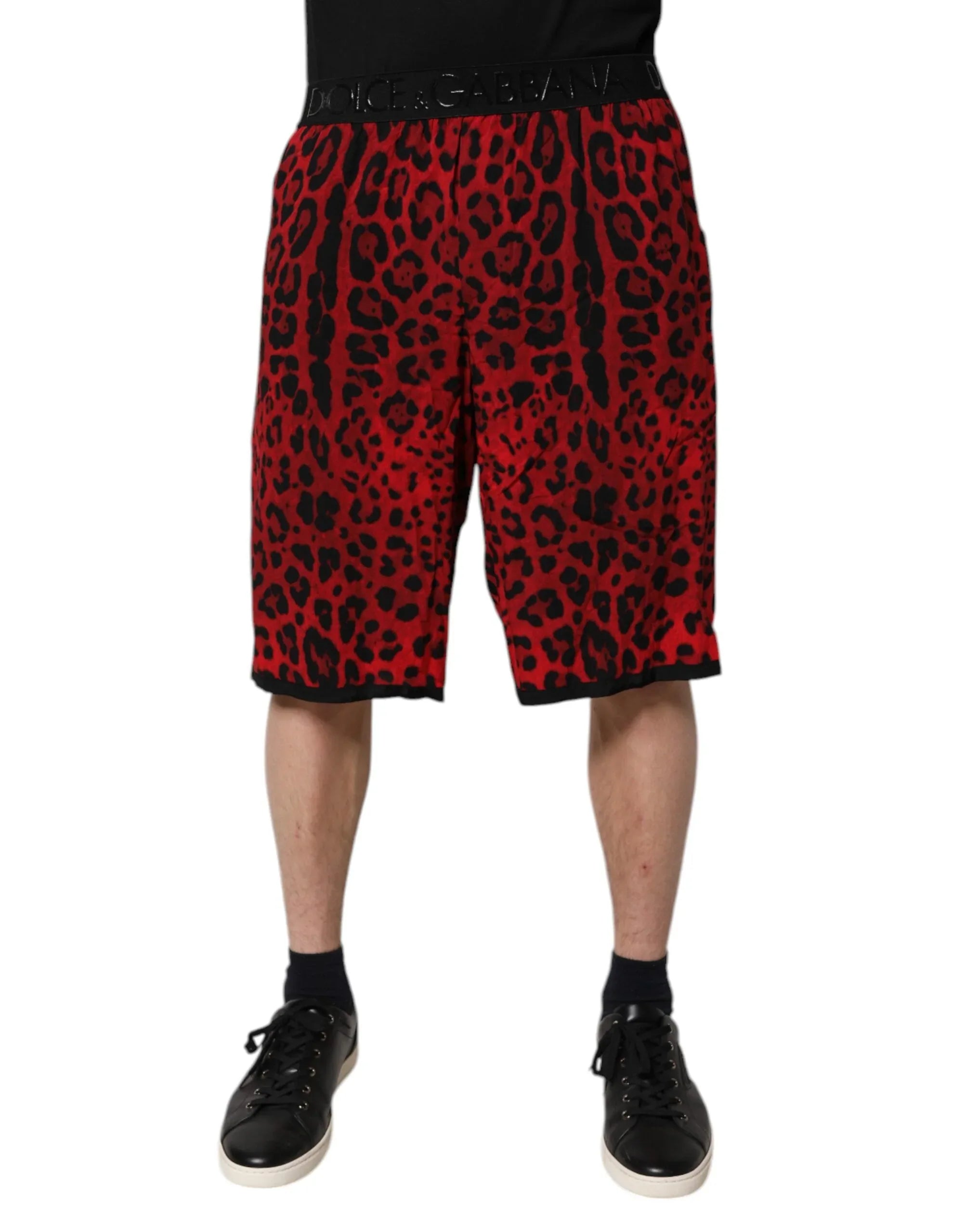 Dolce & Gabbana Red Leopard Print Viscose Bermuda Shorts - Zeiniez