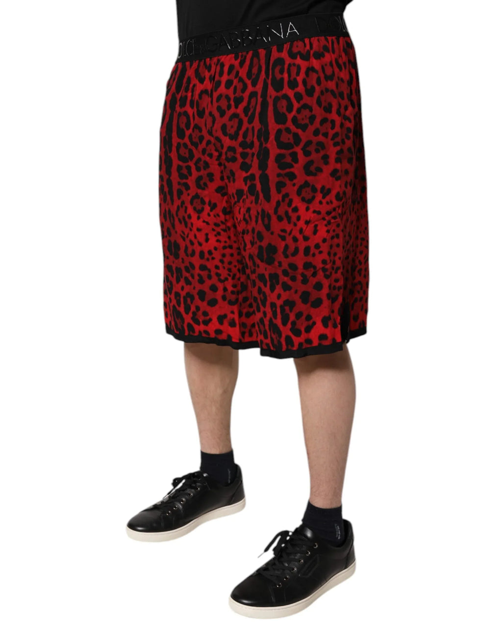 Dolce & Gabbana Red Leopard Print Viscose Bermuda Shorts - Zeiniez
