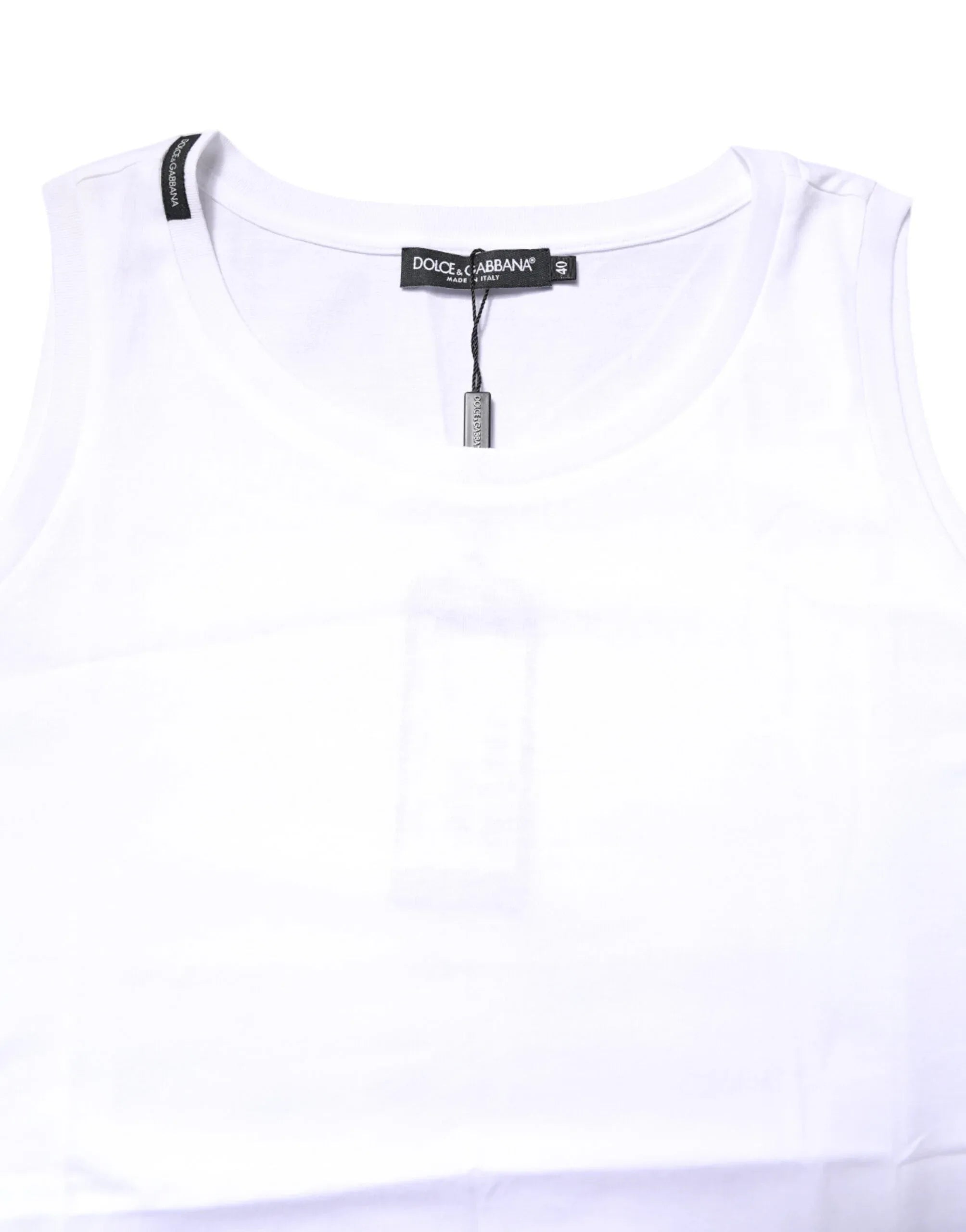 Dolce & Gabbana White Cotton Sleeveless Crew Neck T-shirt - Zeiniez
