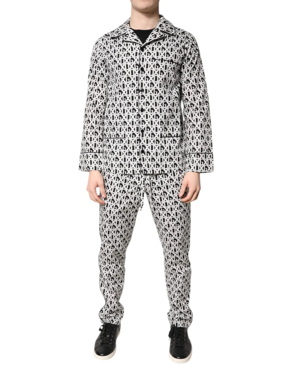 Dolce & Gabbana Black White DG Print Cotton Pajama Set Sleepwear - Zeiniez