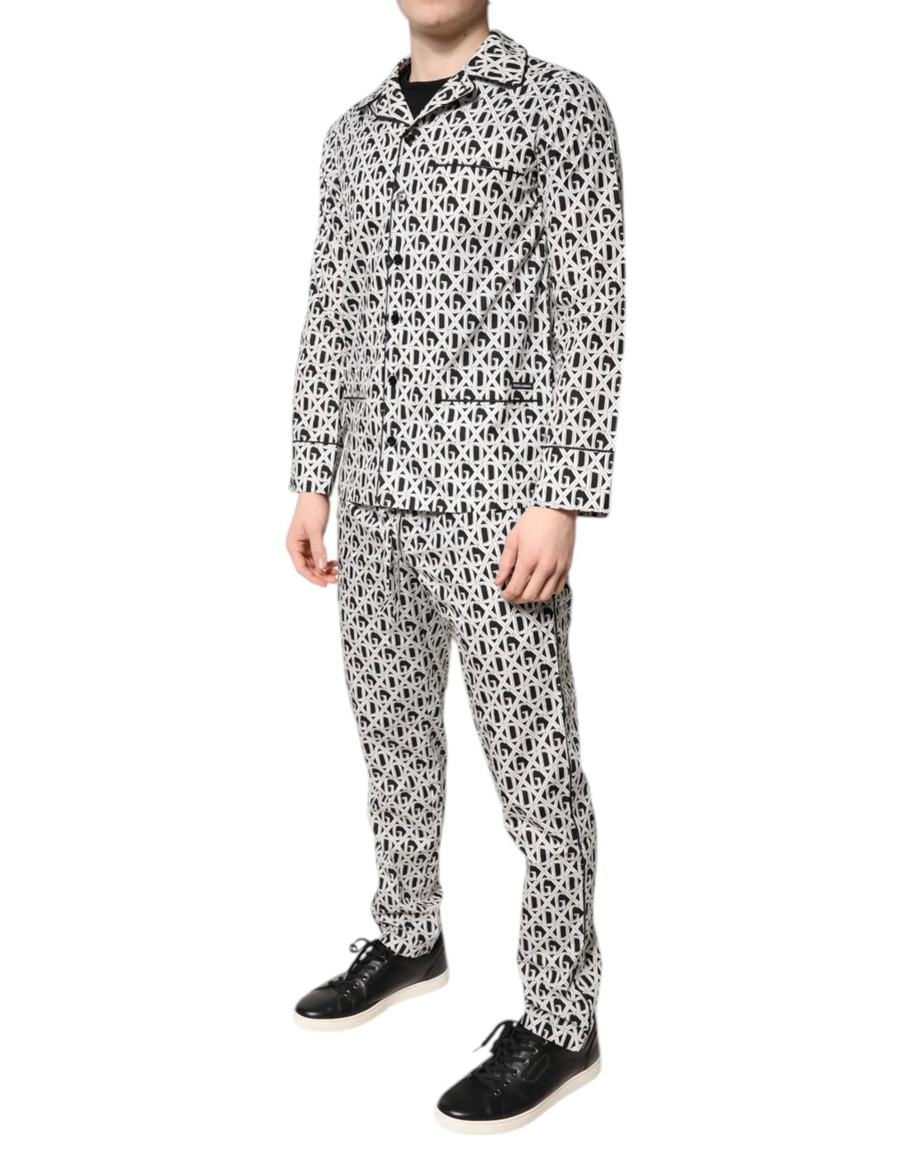 Dolce & Gabbana Black White DG Print Cotton Pajama Set Sleepwear - Zeiniez