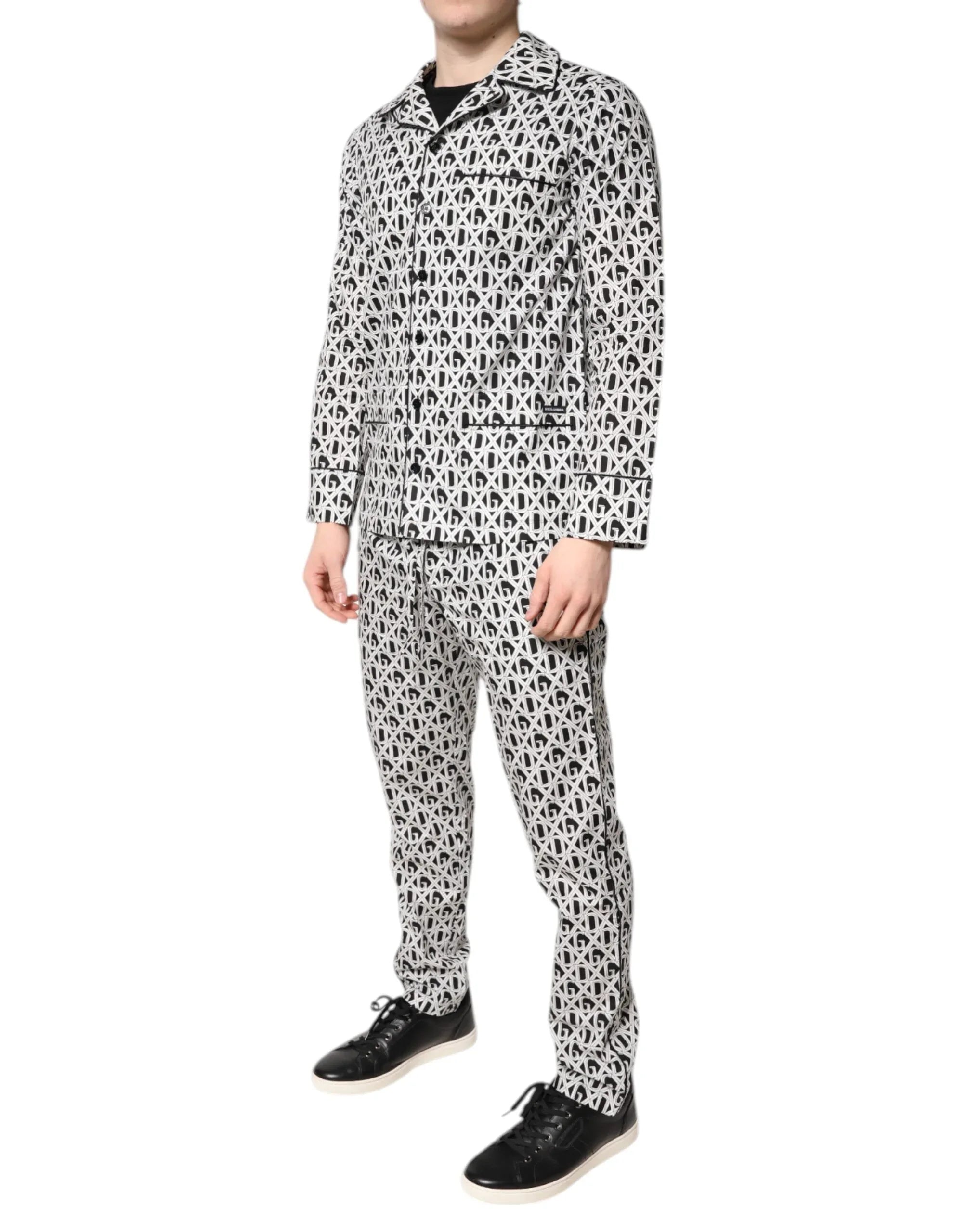 Dolce & Gabbana Black White DG Print Cotton Pajama Set Sleepwear - Zeiniez