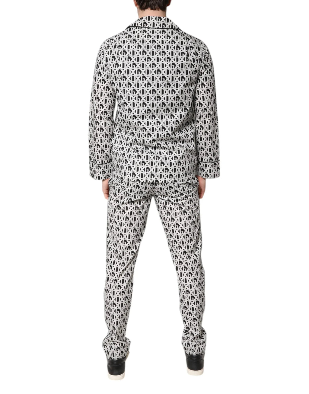 Dolce & Gabbana Black White DG Print Cotton Pajama Set Sleepwear - Zeiniez