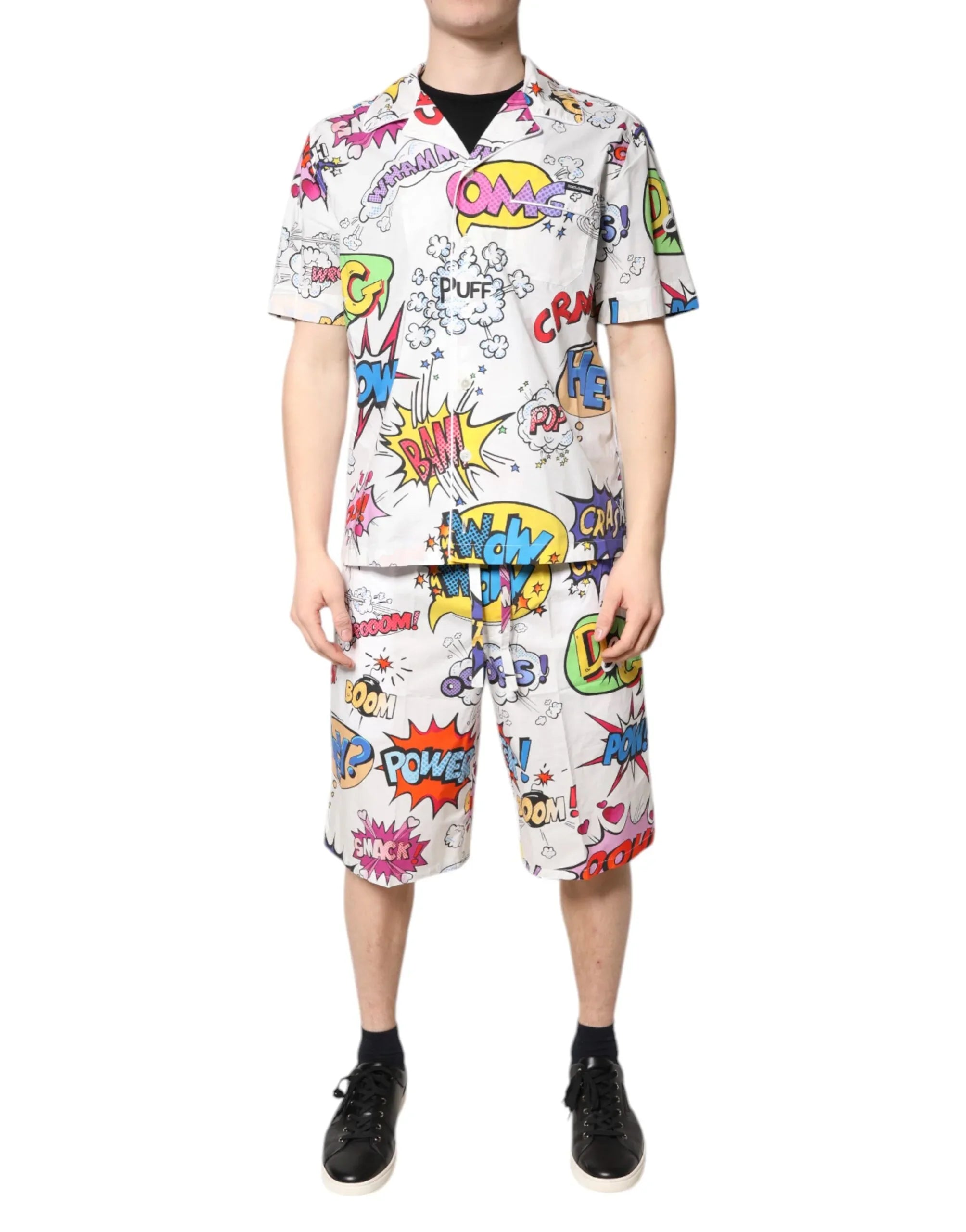Dolce & Gabbana White Cartoon Print Cotton Men Pajama Set Sleepwear - Zeiniez