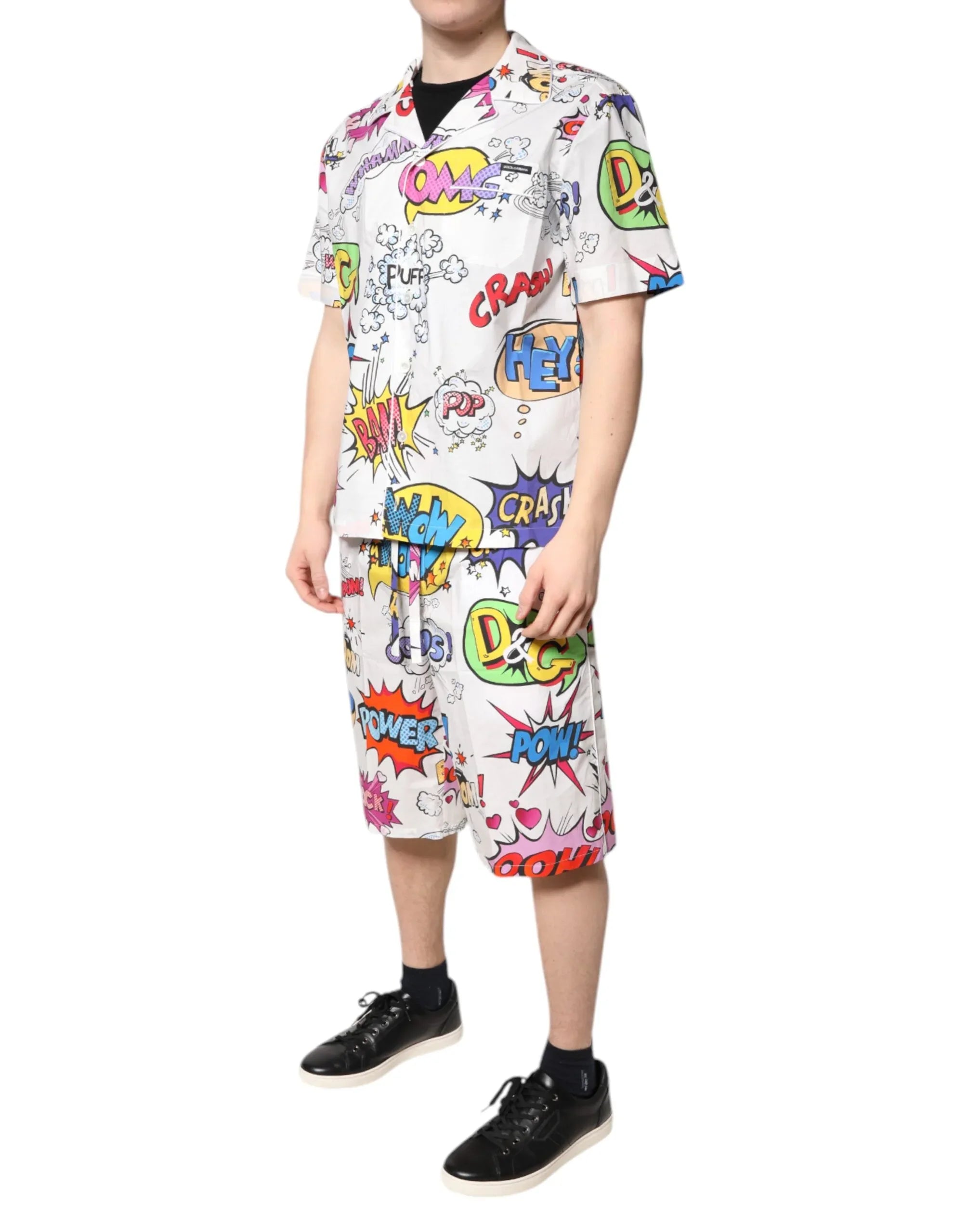 Dolce & Gabbana White Cartoon Print Cotton Men Pajama Set Sleepwear - Zeiniez