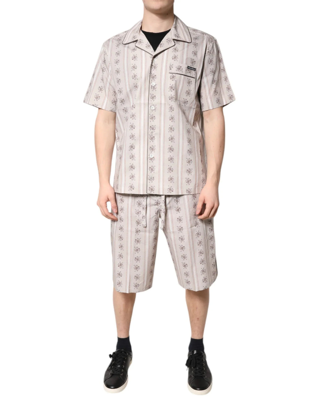 Dolce & Gabbana Beige Floral Print Cotton Men Pajama Set Sleepwear - Zeiniez