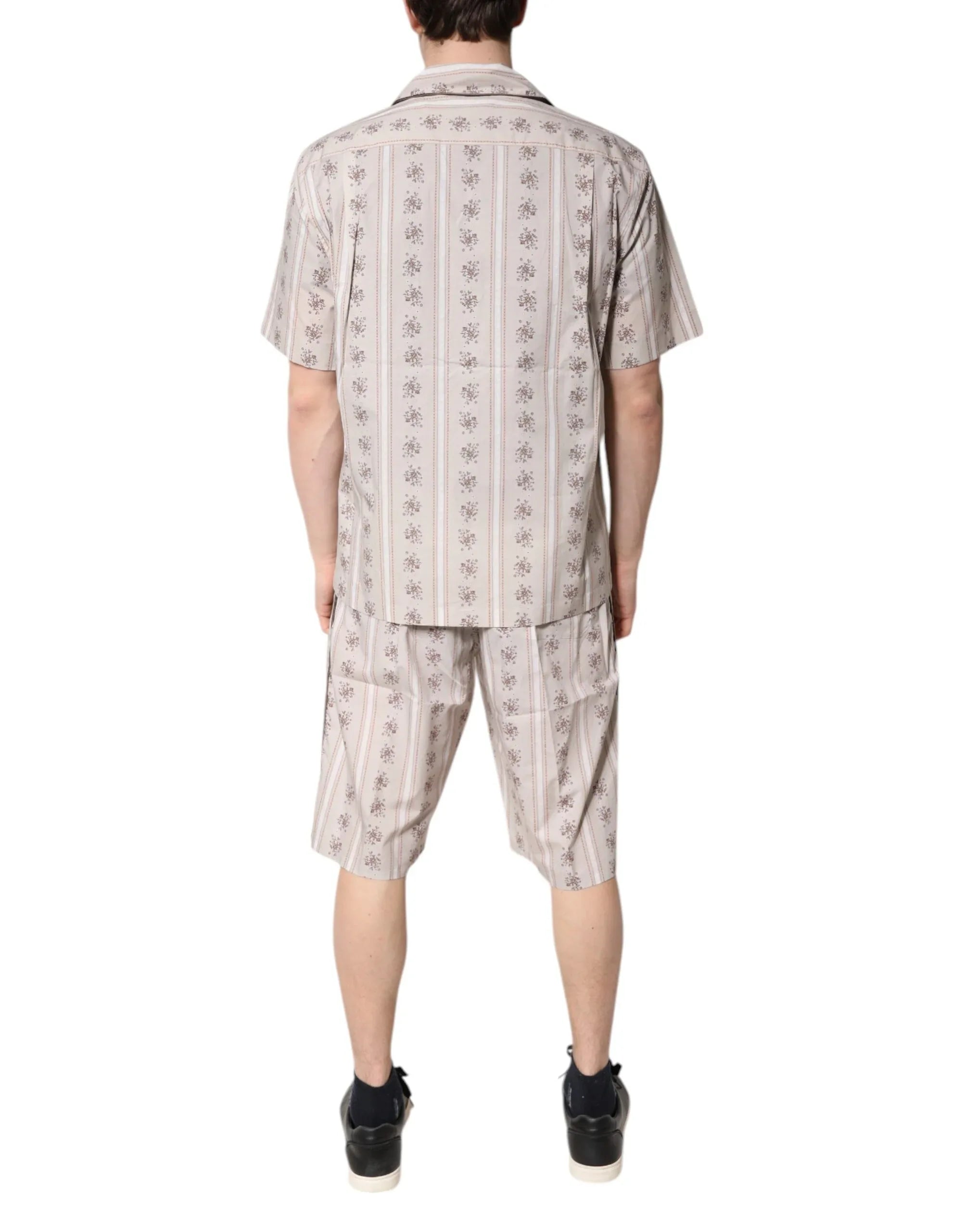 Dolce & Gabbana Beige Floral Print Cotton Men Pajama Set Sleepwear - Zeiniez