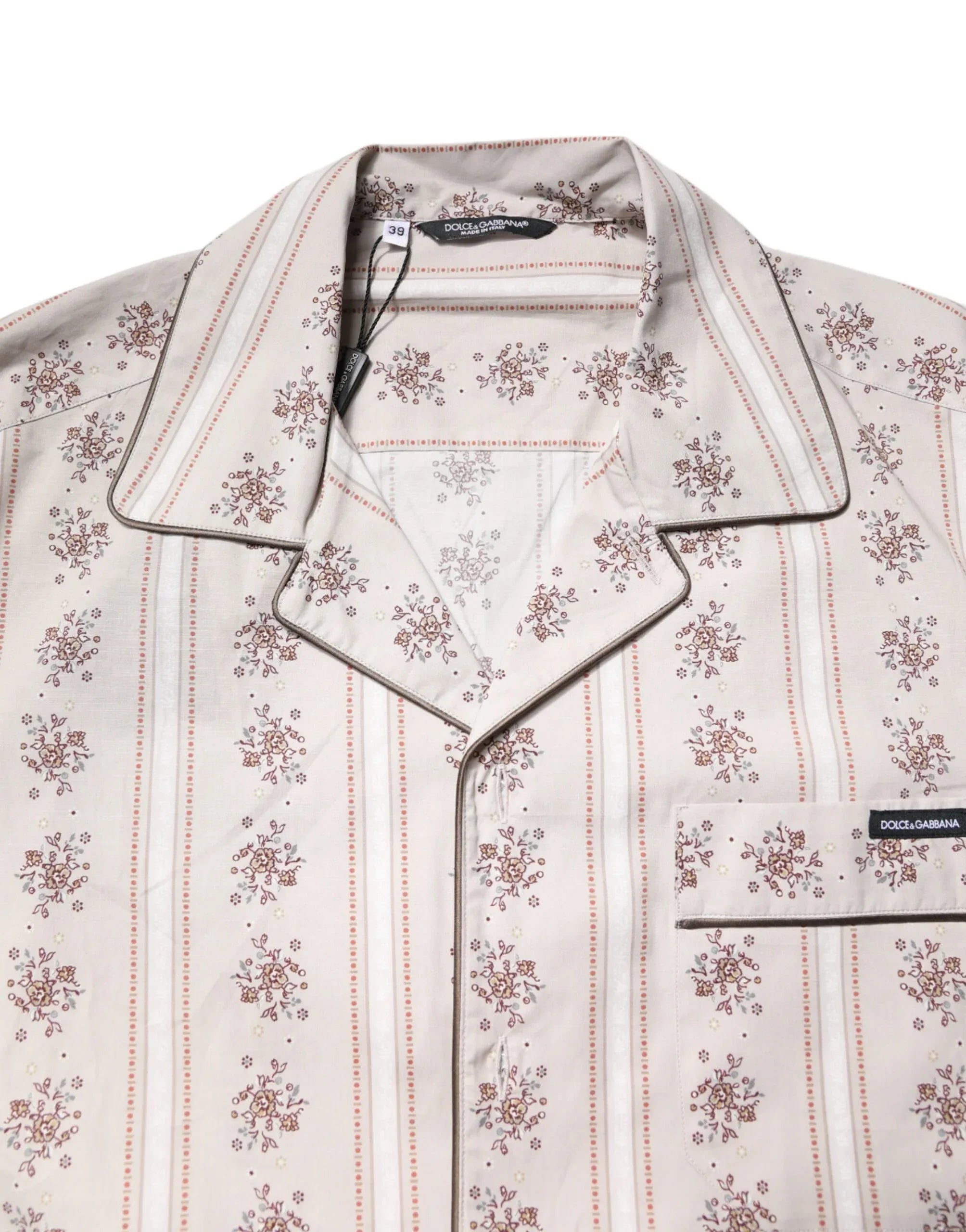 Dolce & Gabbana Beige Floral Print Cotton Men Pajama Set Sleepwear - Zeiniez