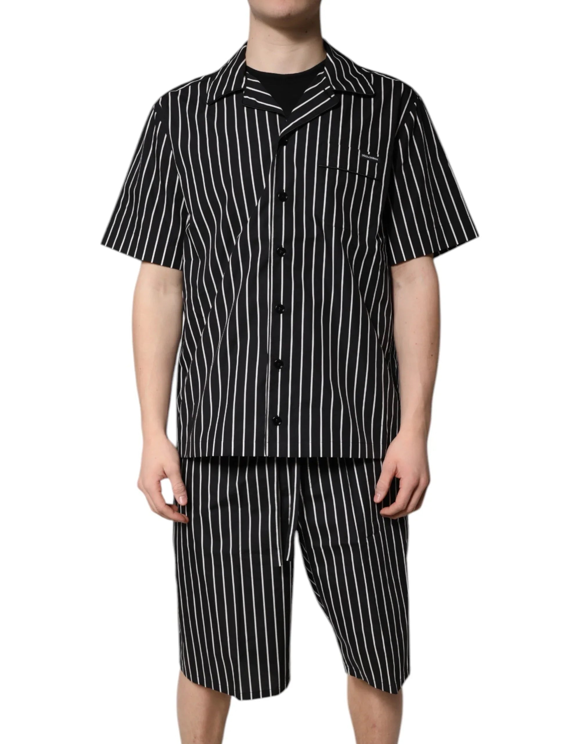 Dolce & Gabbana Black White Stripes Cotton Men Pajama Set Sleepwear - Zeiniez