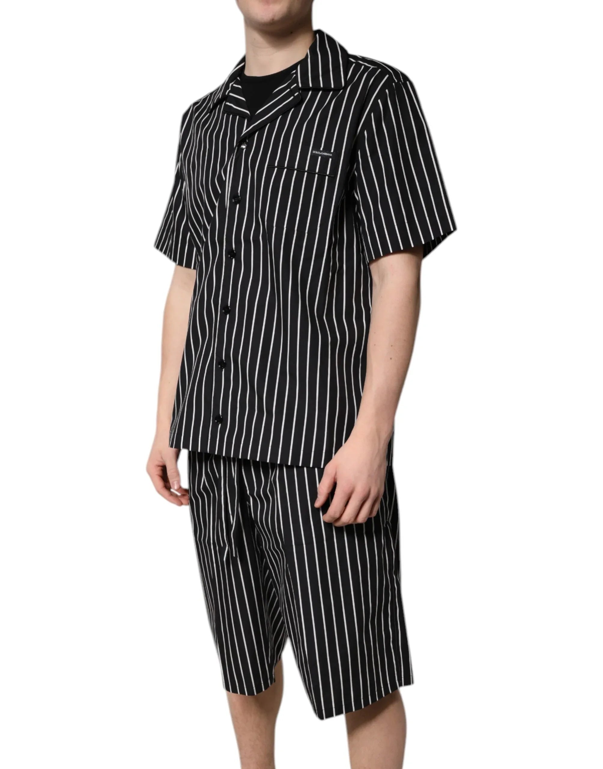 Dolce & Gabbana Black White Stripes Cotton Men Pajama Set Sleepwear - Zeiniez