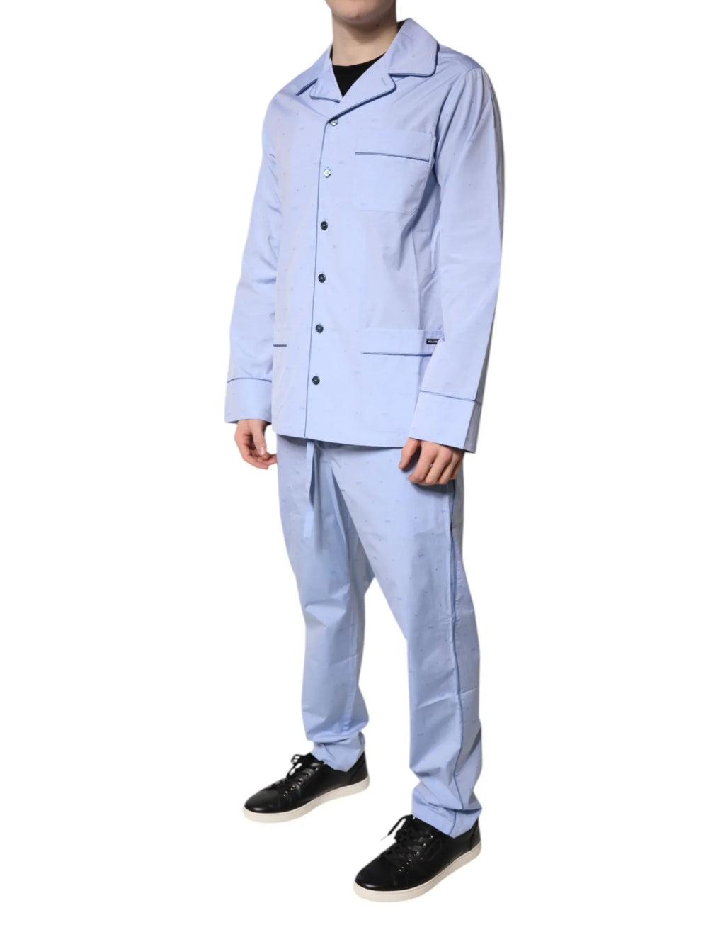 Dolce & Gabbana Light Blue DG Logo Cotton Men Pajama Set Sleepwear - Zeiniez