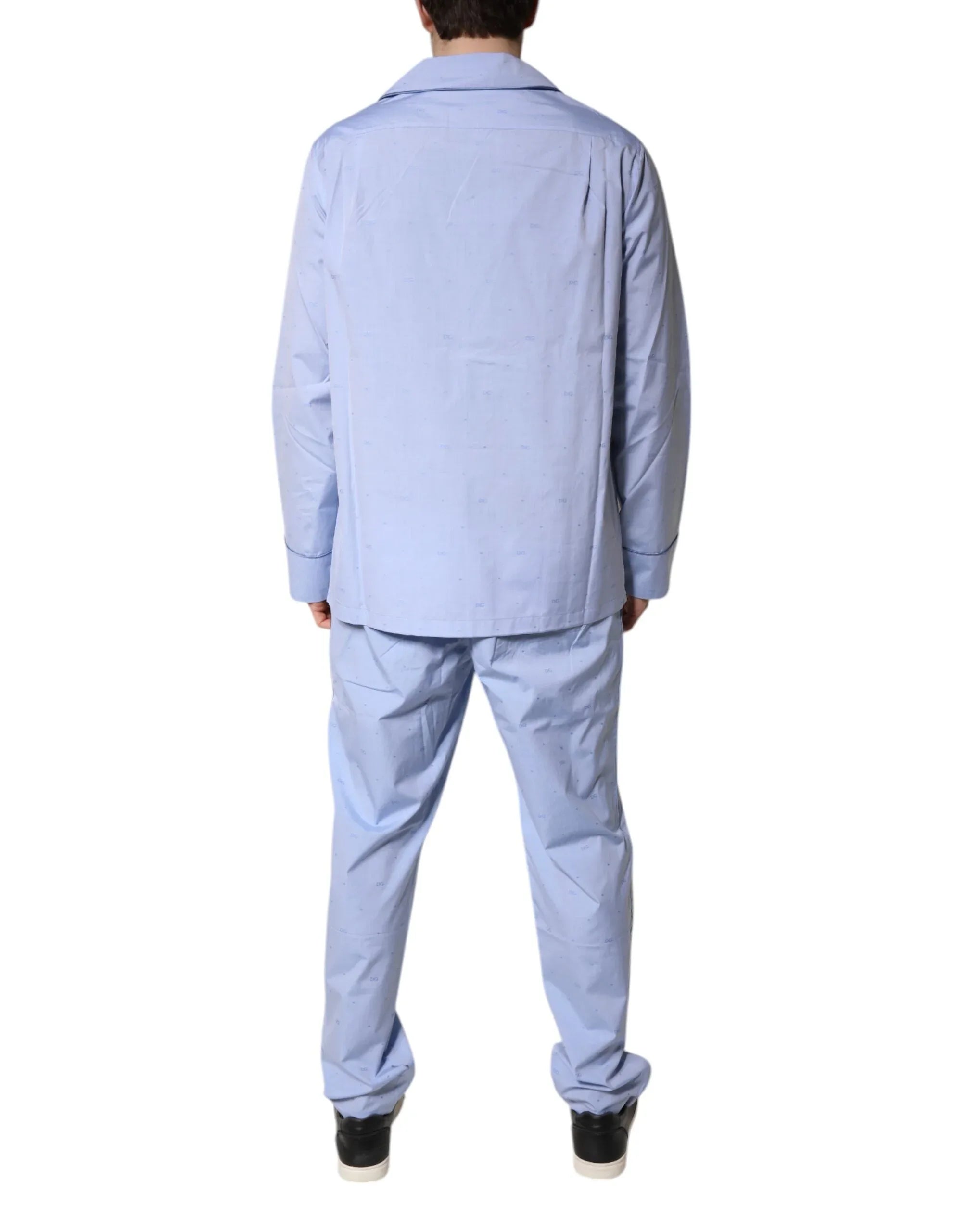 Dolce & Gabbana Light Blue DG Logo Cotton Men Pajama Set Sleepwear - Zeiniez