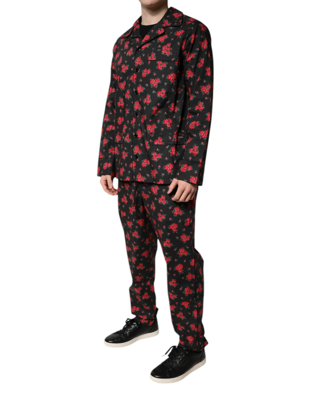 Dolce & Gabbana Black Floral Print Cotton Men Pajama Set Sleepwear - Zeiniez