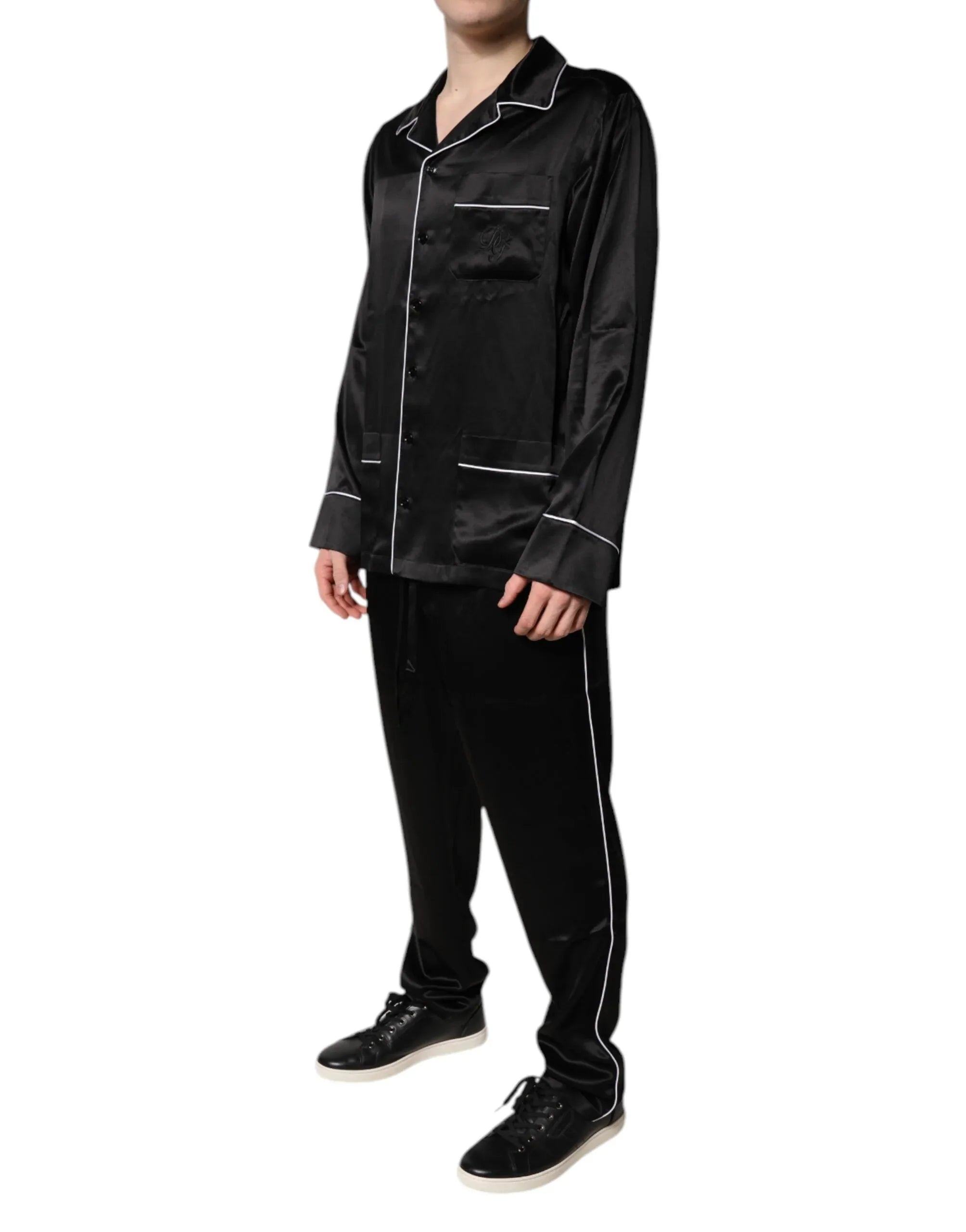 Dolce & Gabbana Black Silk Shirt Pants Pajama Set Sleepwear - Zeiniez