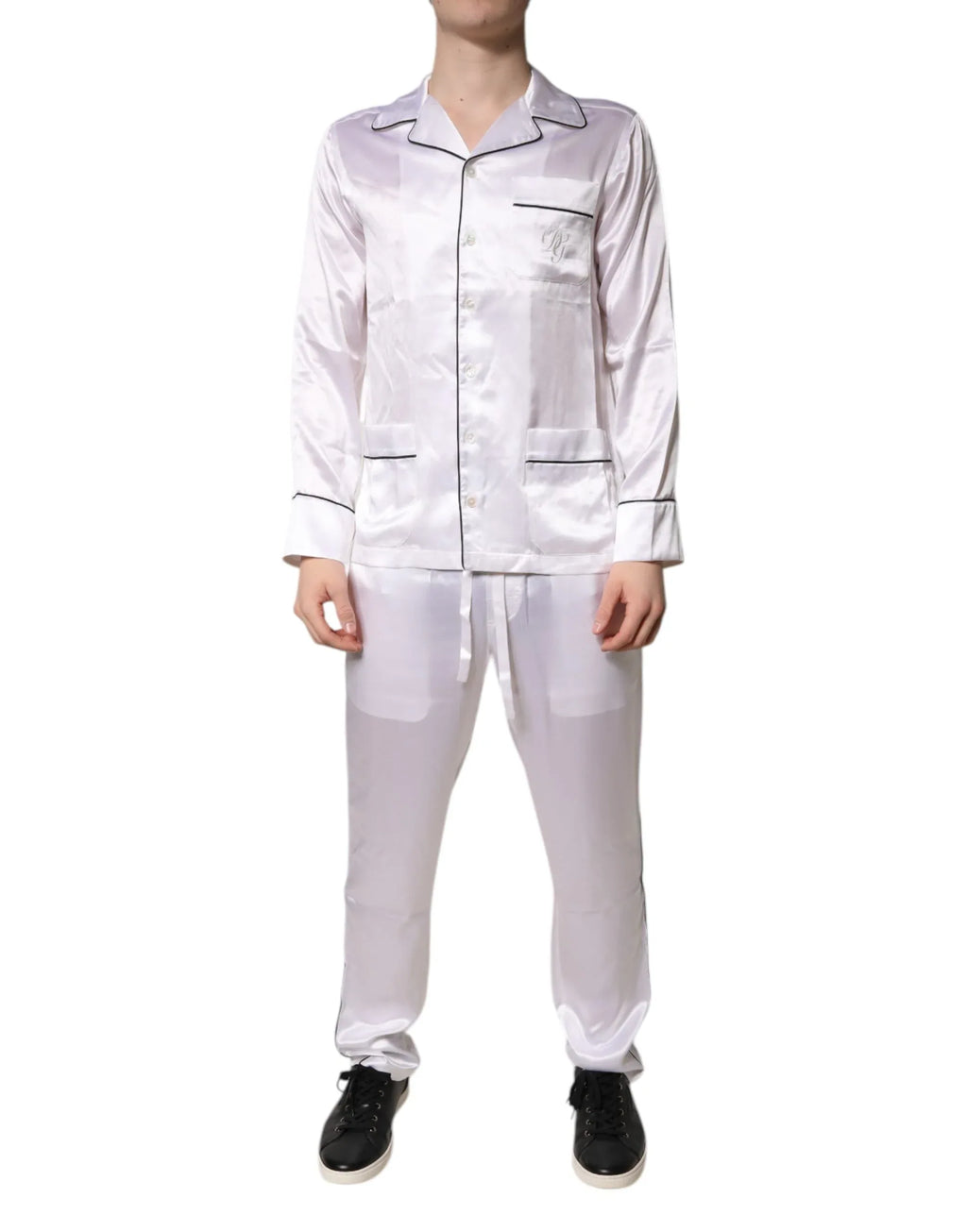 Dolce & Gabbana White Satin Silk Men Pajama Set Sleepwear - Zeiniez