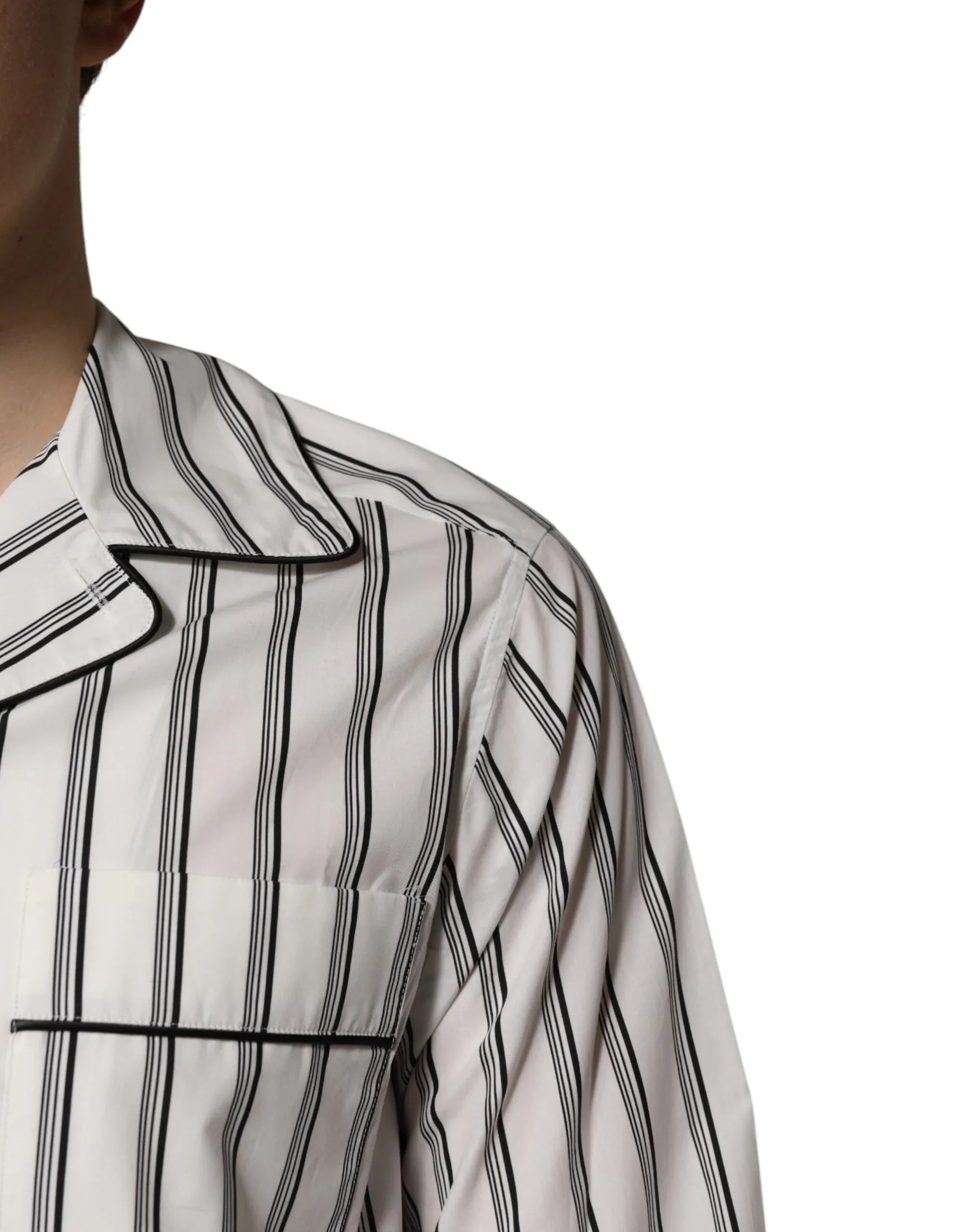 Dolce & Gabbana White Black Stripes Cotton Men Pajama Set Sleepwear - Zeiniez