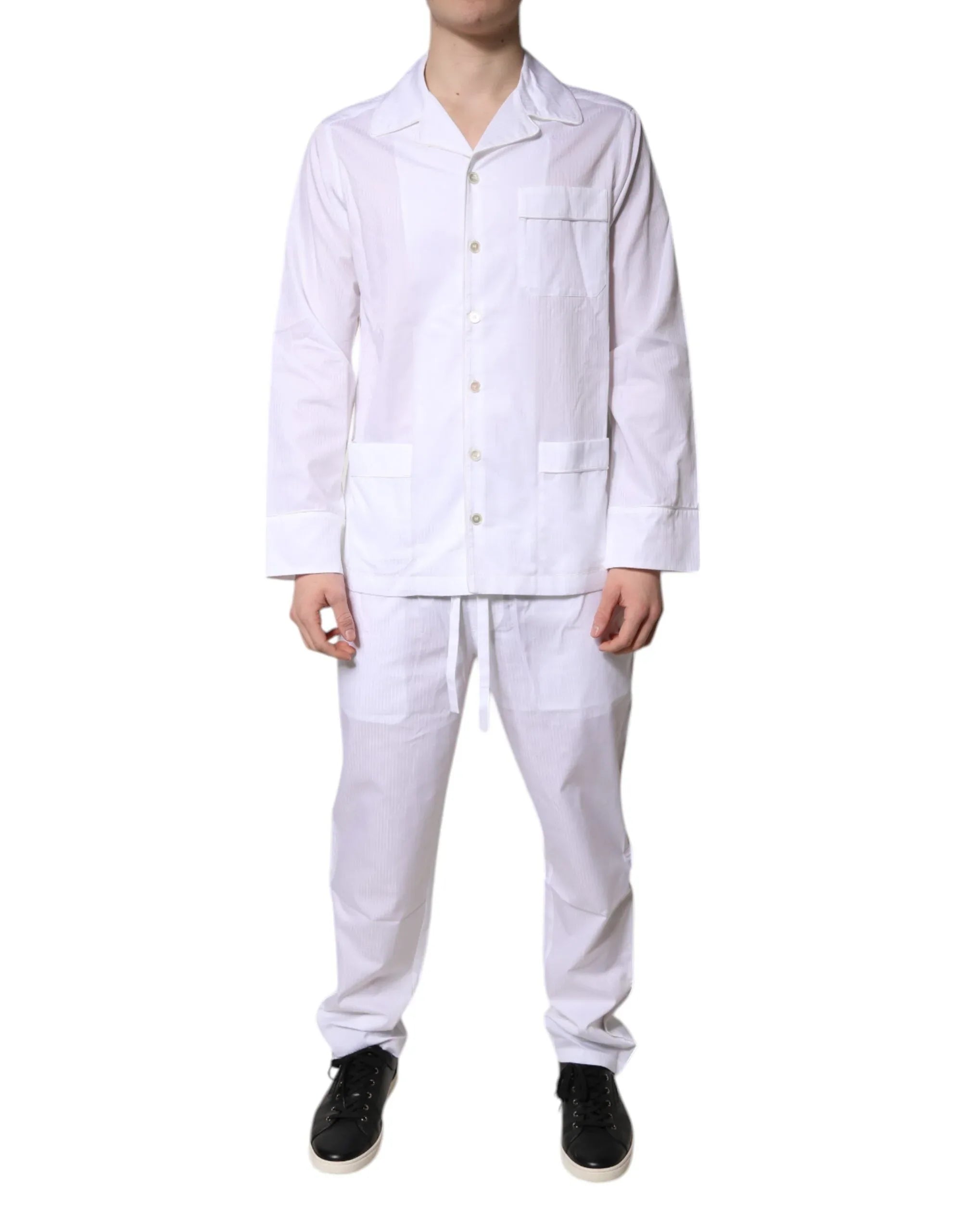 Dolce & Gabbana White Cotton Shirt Pants Pajama Set Sleepwear - Zeiniez