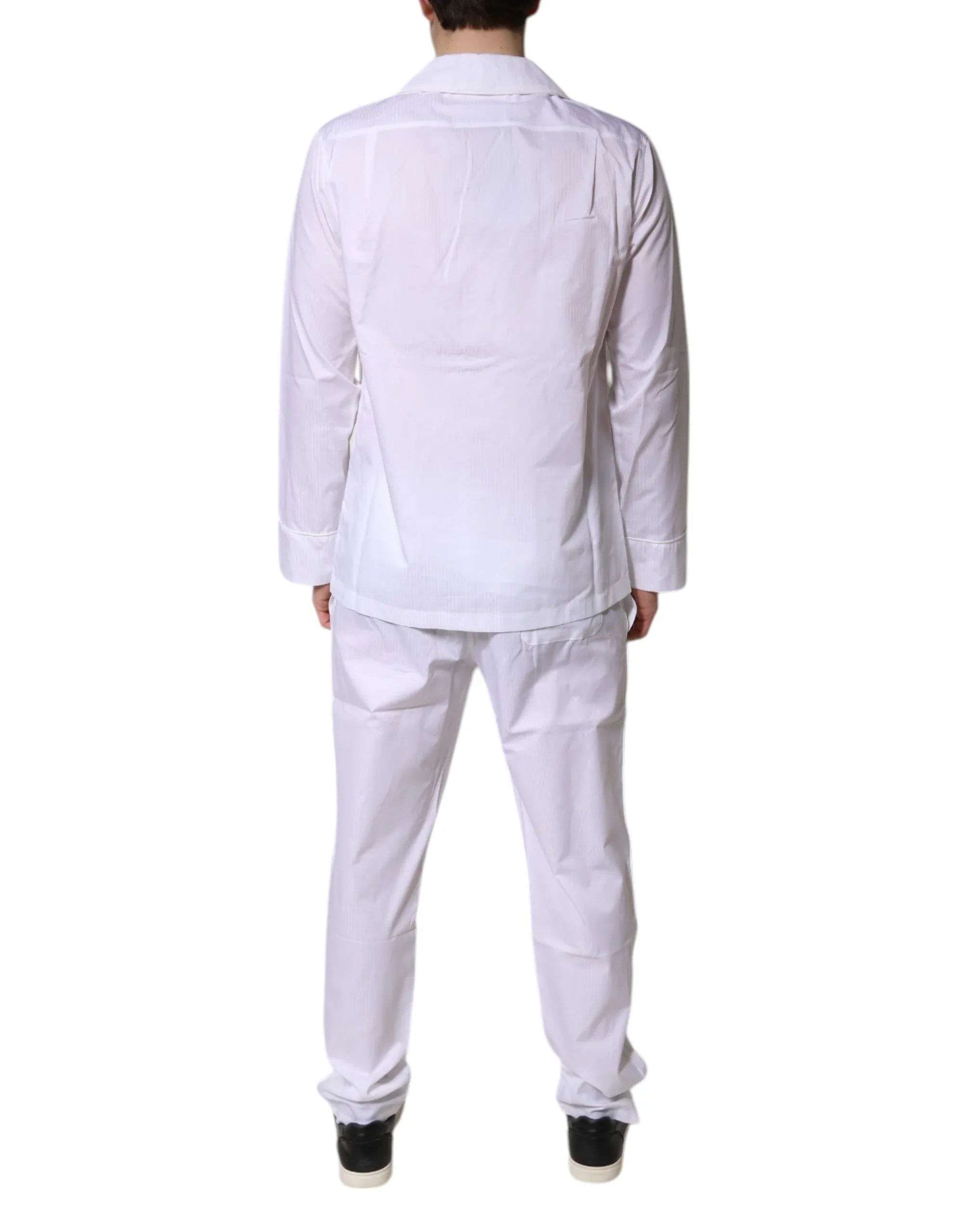 Dolce & Gabbana White Cotton Shirt Pants Pajama Set Sleepwear - Zeiniez