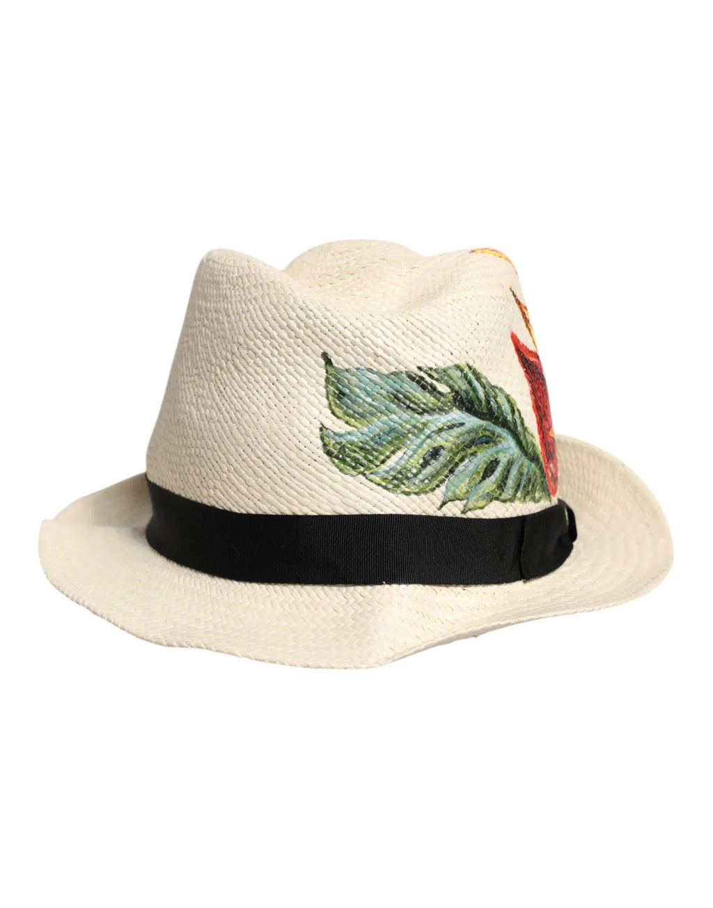 Dolce & Gabbana Beige Floral Print Straw Wide Brim Fedora Hat - Zeiniez