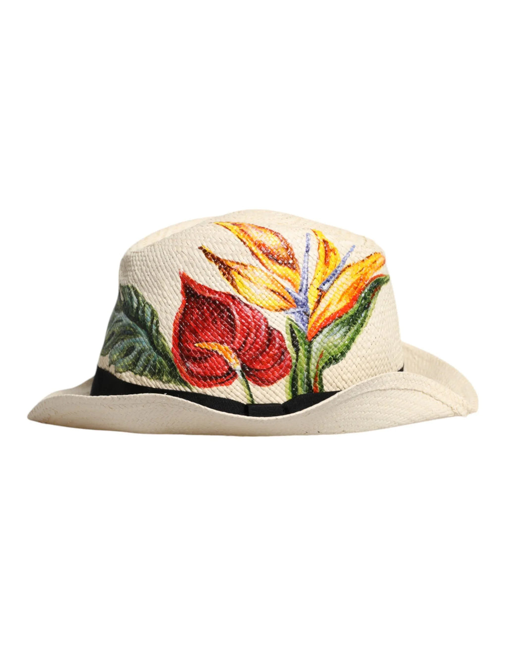 Dolce & Gabbana Beige Floral Print Straw Wide Brim Fedora Hat - Zeiniez