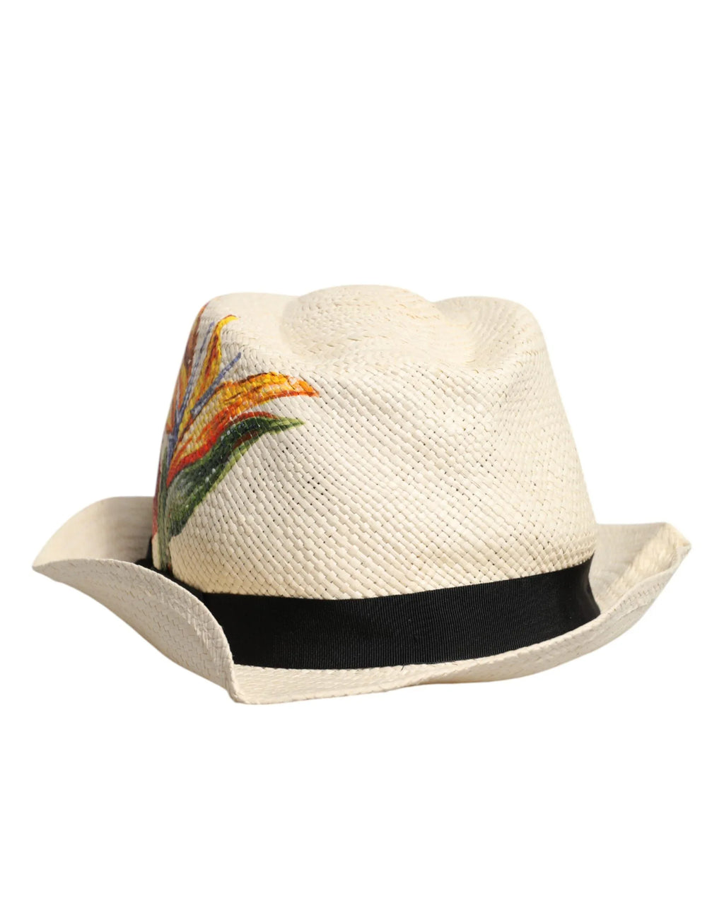 Dolce & Gabbana Beige Floral Print Straw Wide Brim Fedora Hat - Zeiniez