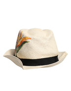 Dolce & Gabbana Beige Floral Print Straw Wide Brim Fedora Hat - Zeiniez