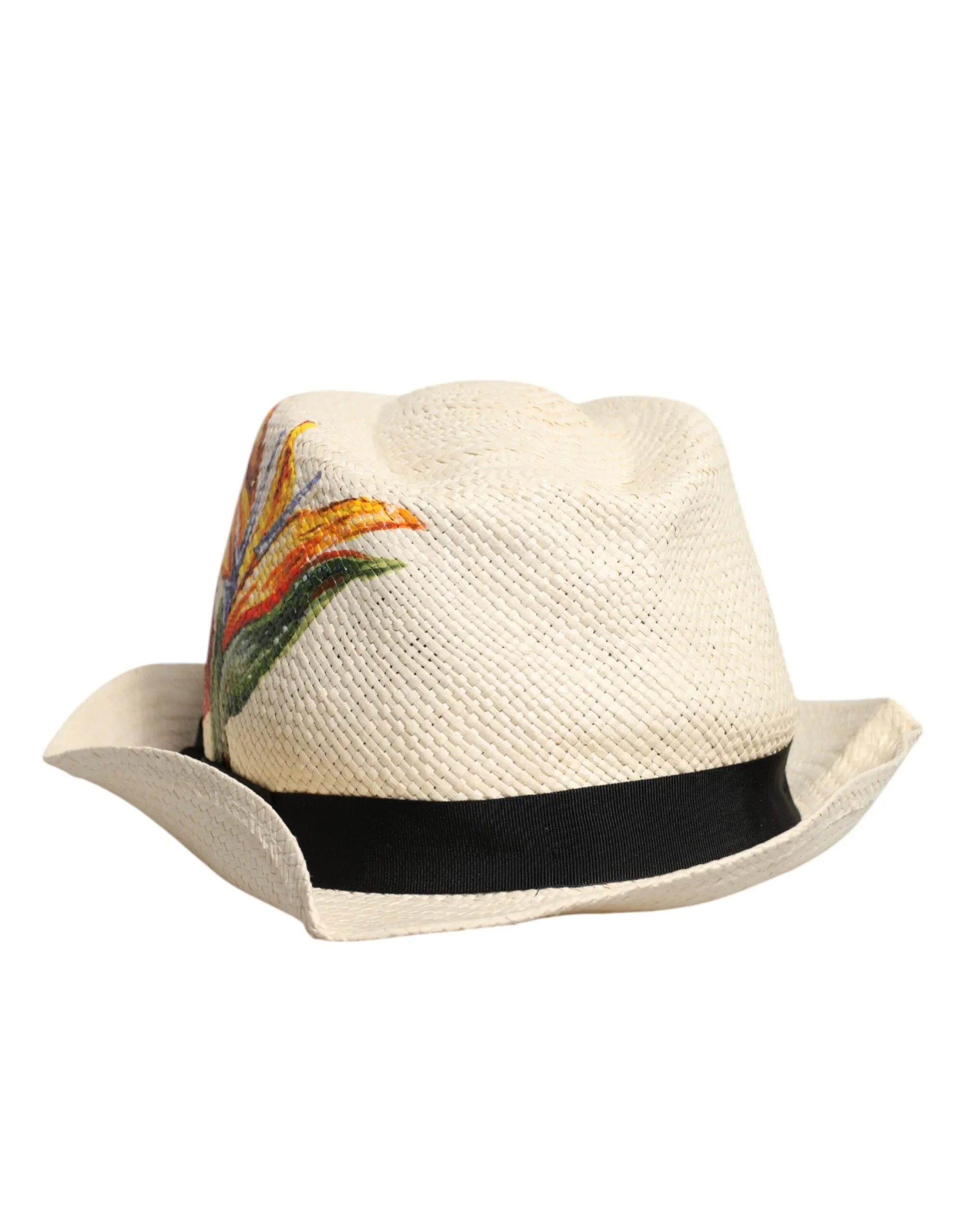 Dolce & Gabbana Beige Floral Print Straw Wide Brim Fedora Hat - Zeiniez