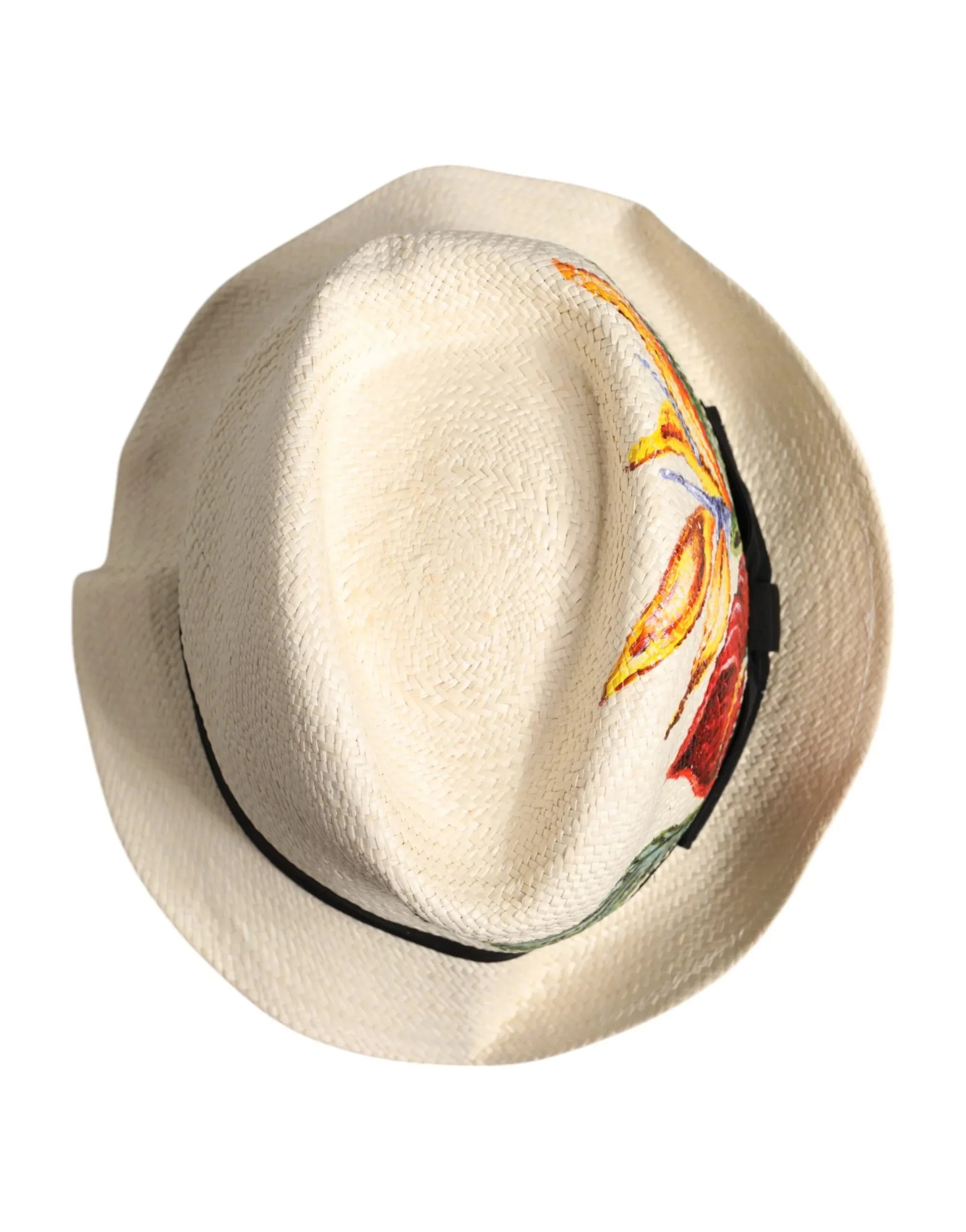 Dolce & Gabbana Beige Floral Print Straw Wide Brim Fedora Hat - Zeiniez