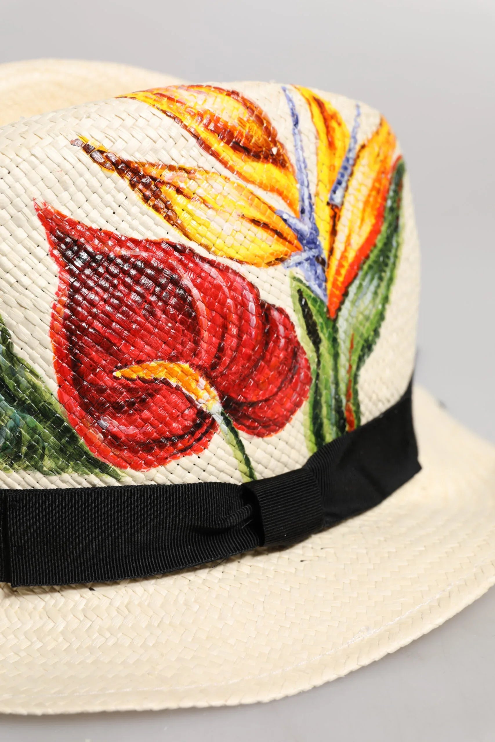 Dolce & Gabbana Beige Floral Print Straw Wide Brim Fedora Hat - Zeiniez