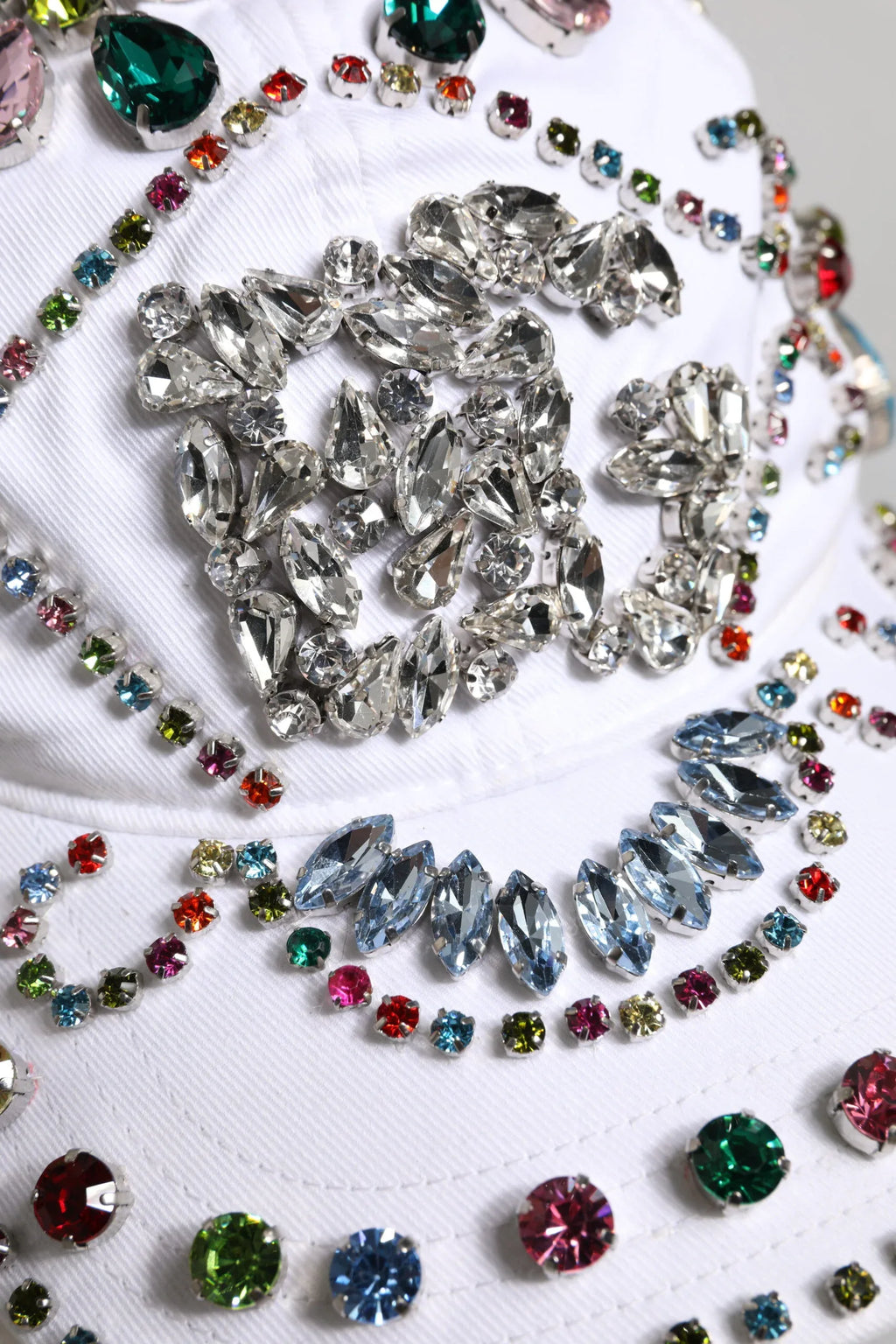 Dolce & Gabbana White Multicolor Crystal Embellish Baseball Cap - Zeiniez