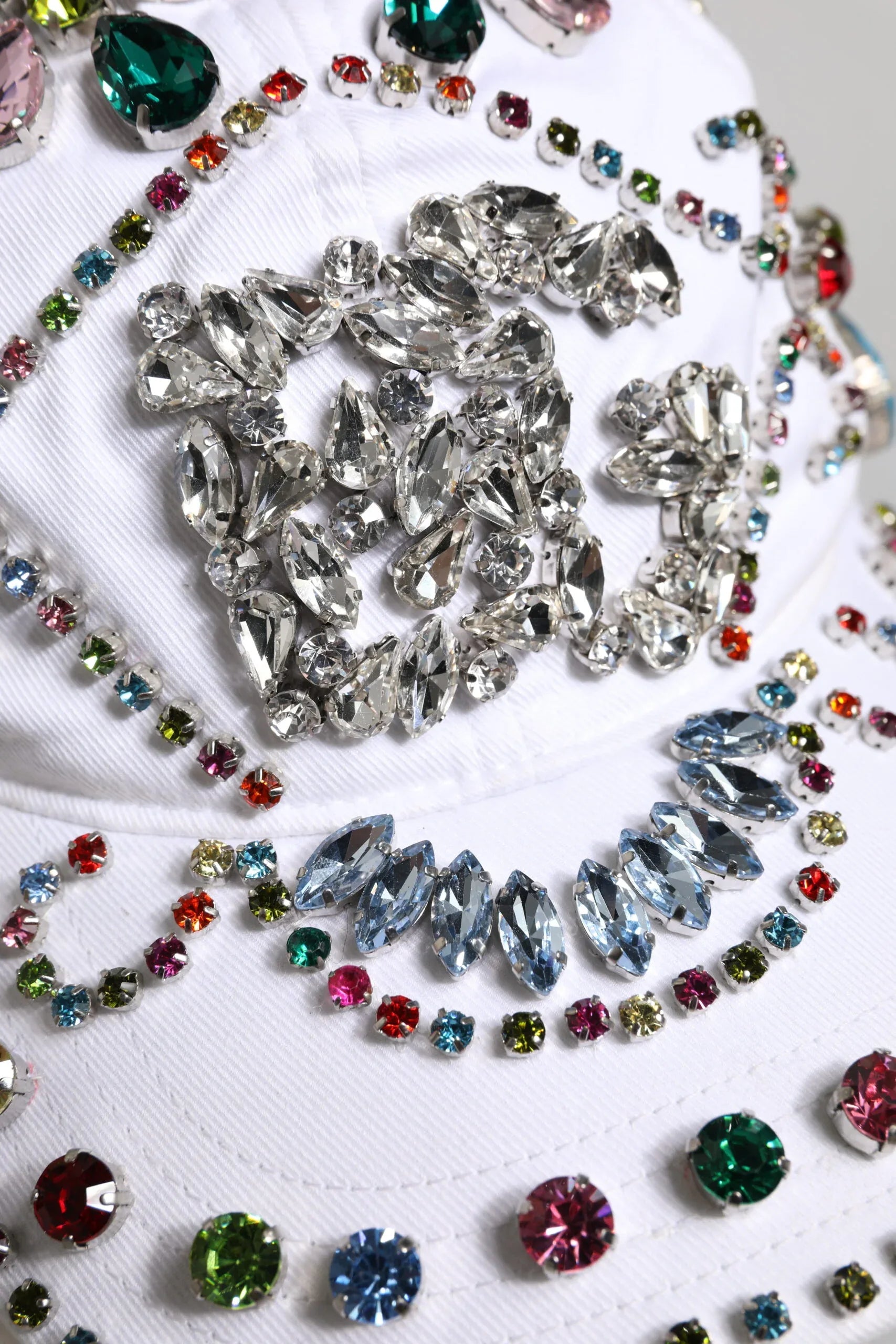 Dolce & Gabbana White Multicolor Crystal Embellish Baseball Cap - Zeiniez