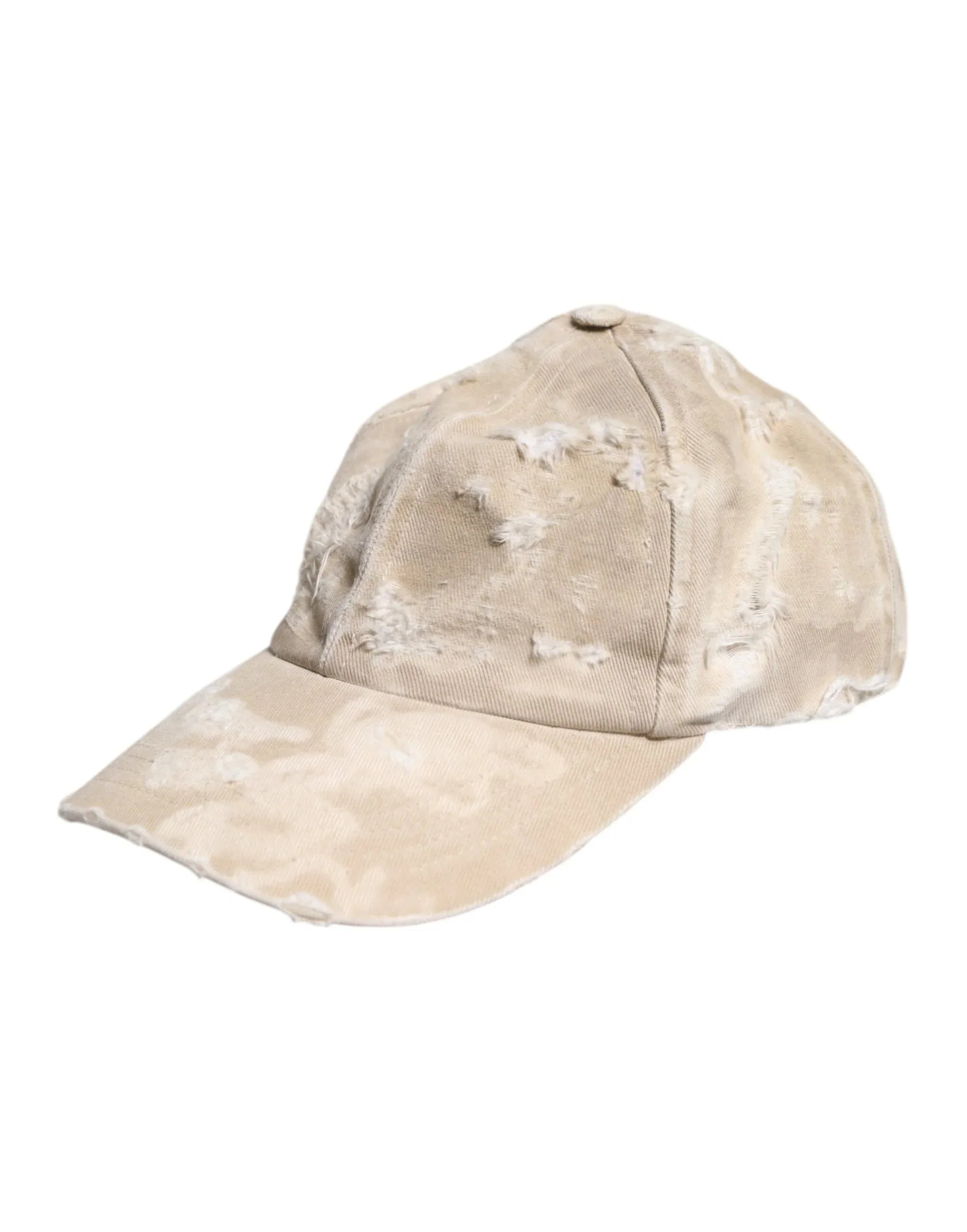 Dolce & Gabbana Beige Tattered Cotton 6 Panels Baseball Cap - Zeiniez