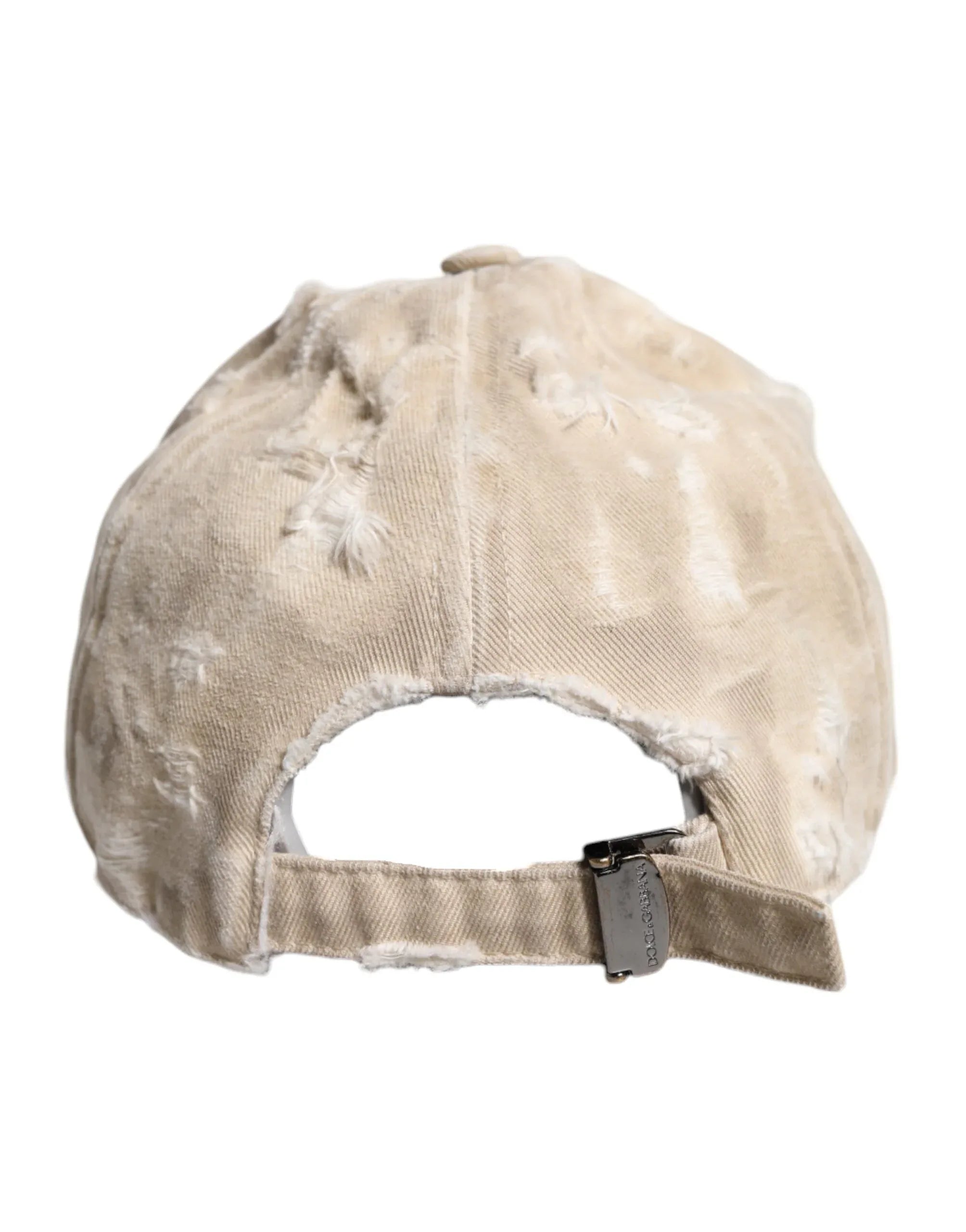 Dolce & Gabbana Beige Tattered Cotton 6 Panels Baseball Cap - Zeiniez