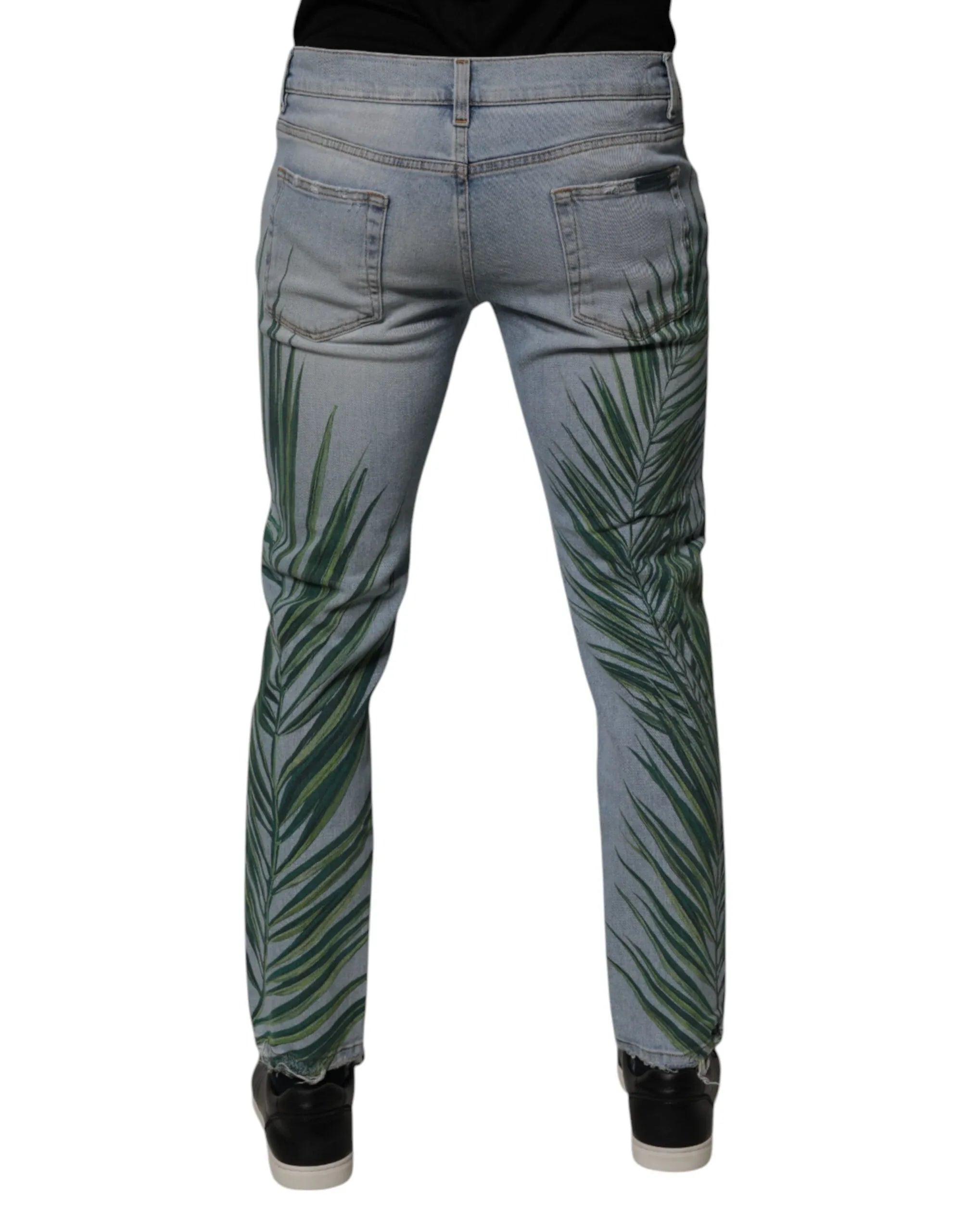 Dolce & Gabbana Light Blue Leaf Cotton Classic Men Denim Jeans - Zeiniez