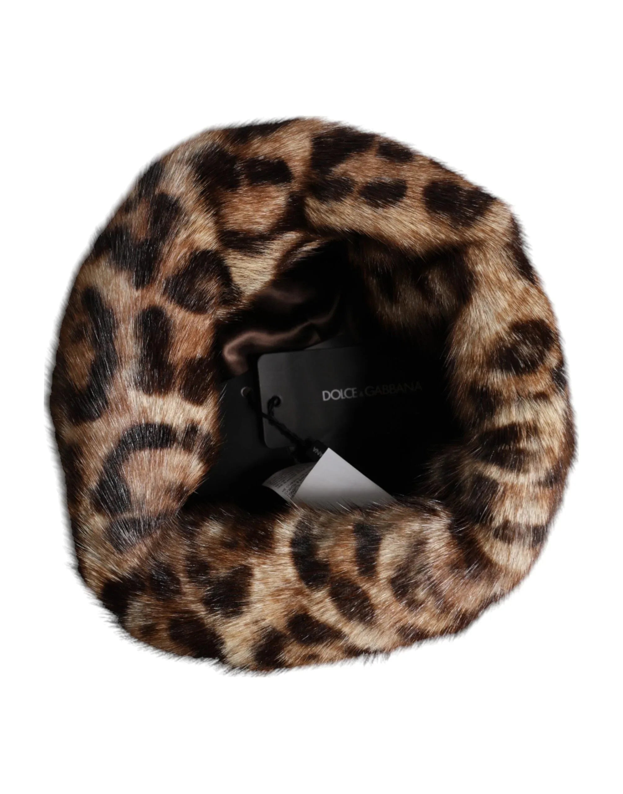 Dolce & Gabbana Brown Leopard Faux Fur Women Bucket Hat - Zeiniez