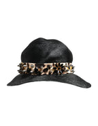 Dolce & Gabbana Black Straw Crystal Embellished Wide Brim Hat - Zeiniez