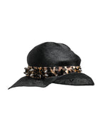 Dolce & Gabbana Black Straw Crystal Embellished Wide Brim Hat