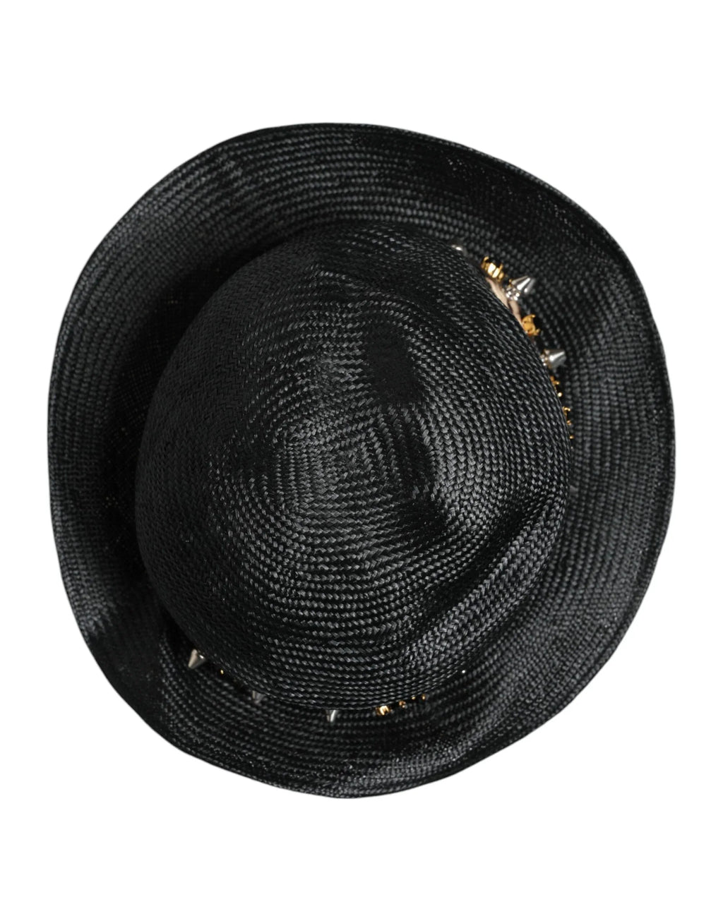 Dolce & Gabbana Black Straw Crystal Embellished Wide Brim Hat - Zeiniez