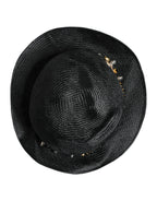 Dolce & Gabbana Black Straw Crystal Embellished Wide Brim Hat - Zeiniez
