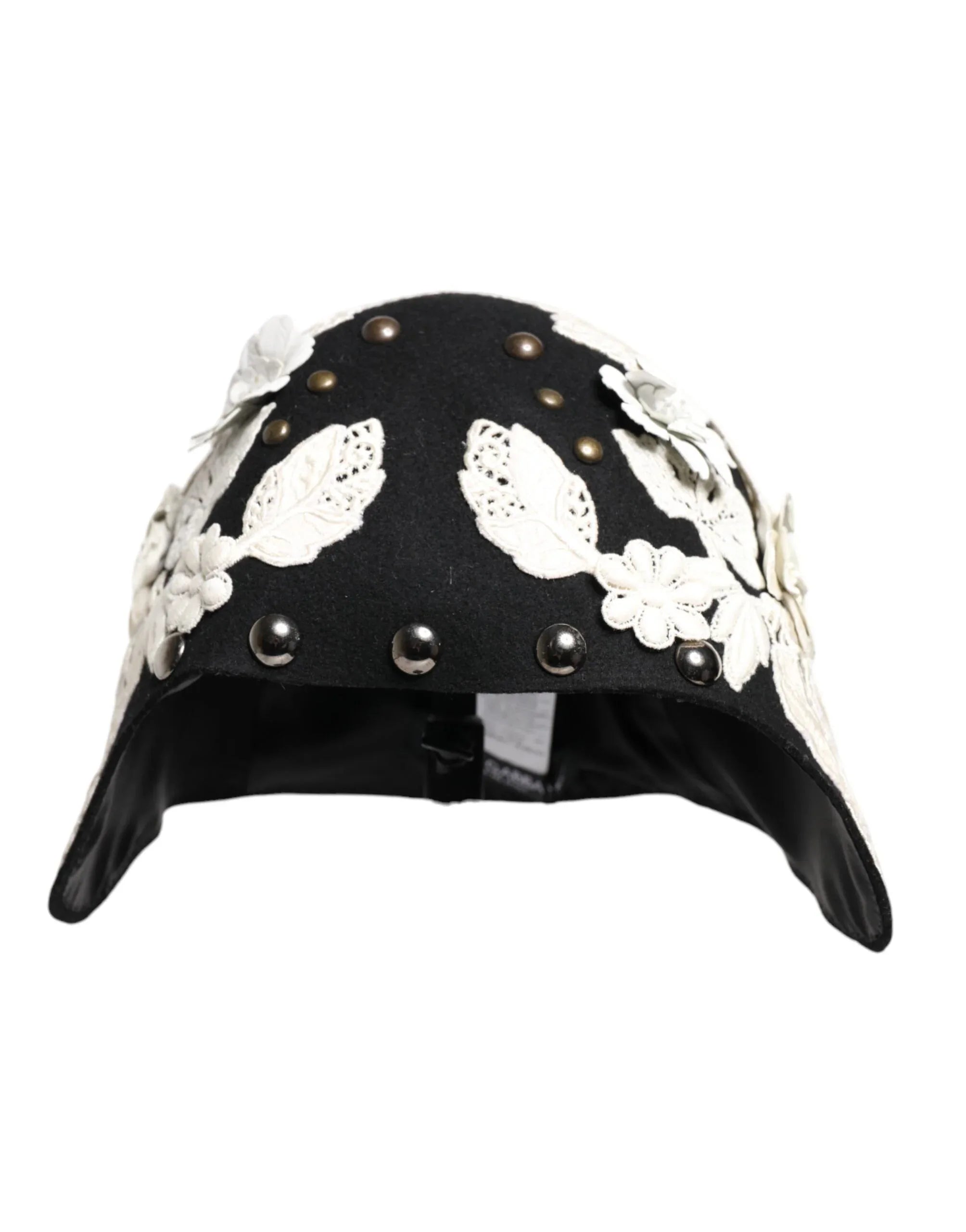 Dolce & Gabbana Black Wool White Floral Gold Leaf Cloche Hat - Zeiniez