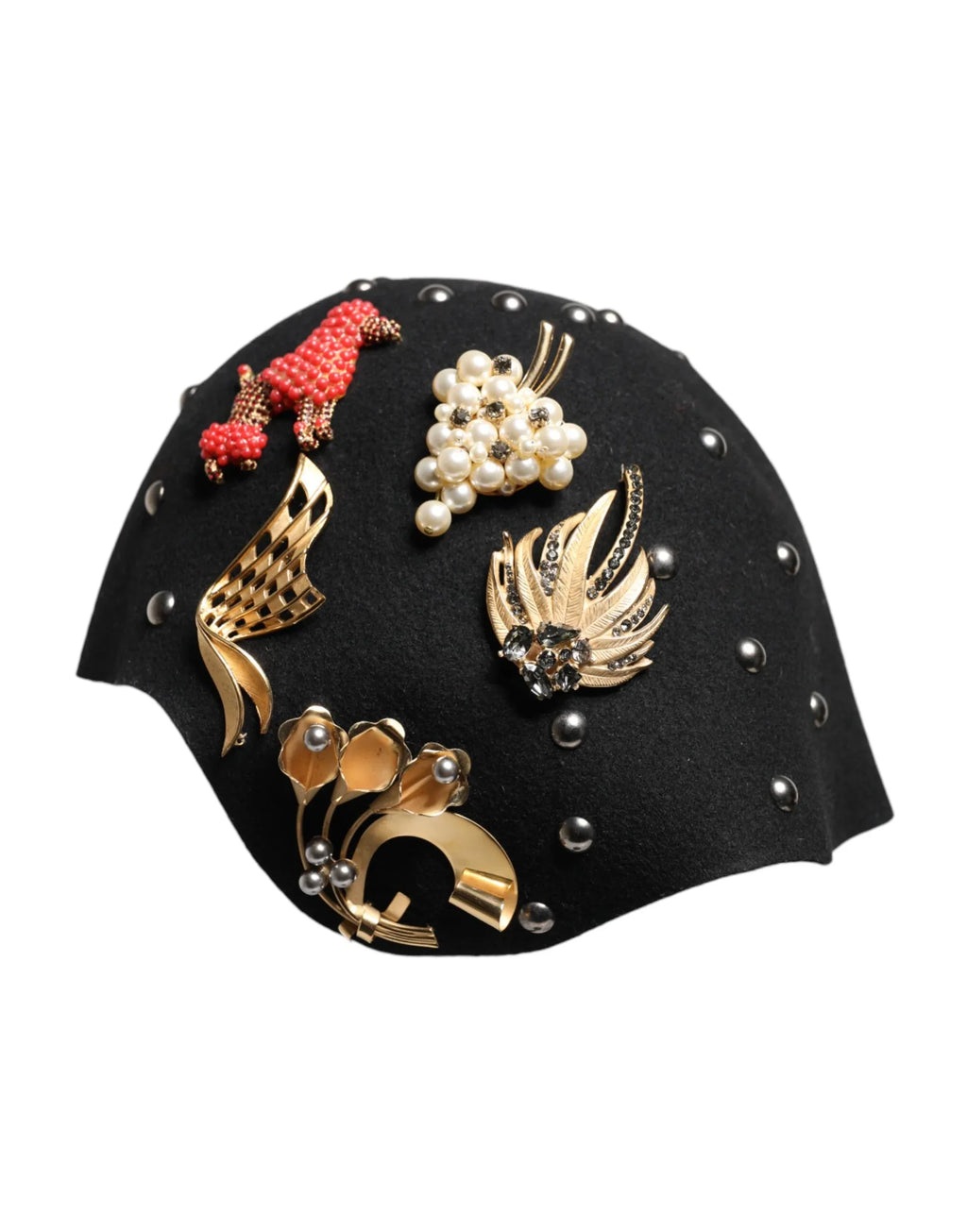 Dolce & Gabbana Black Wool Multicolor Embellished Cloche Hat - Zeiniez